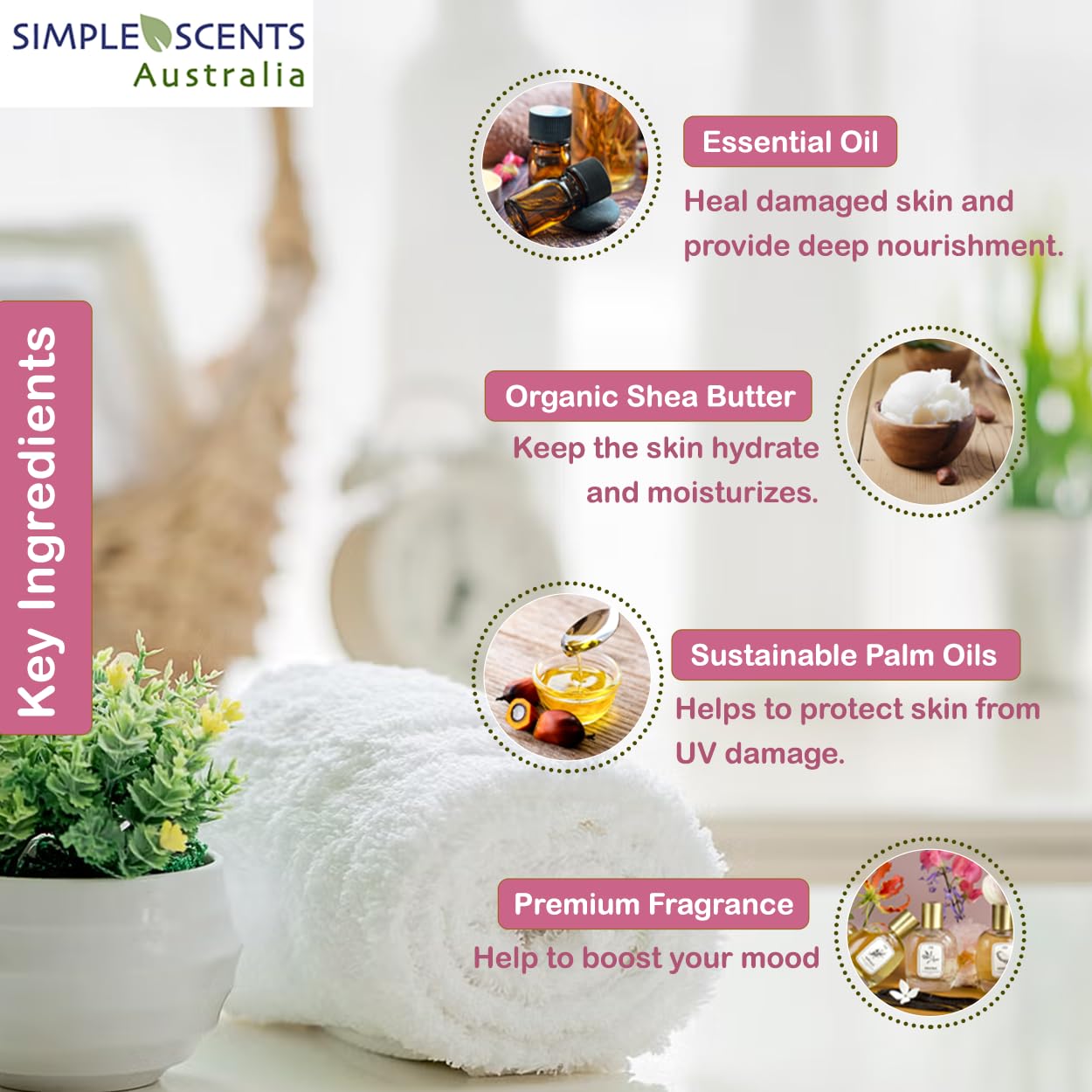 Simple Scents Australia Berry Crush Scented Natural Soap Bars (12 Bars), 3.5oz Moisturizing French Triple Milled Soap Bars Enriched with Shea Butter - Pure Plant Oil Bath & Body Bars