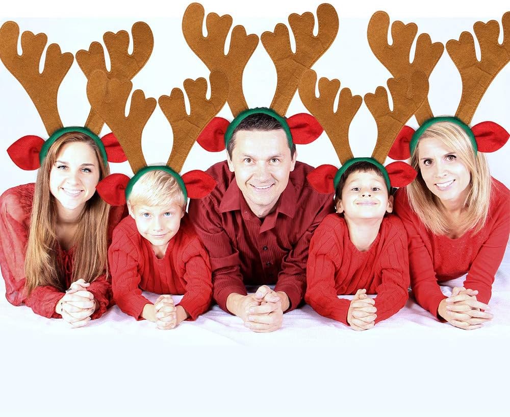 Max Fun Christmas Headbands Reindeer Antlers Headband Xmas Decoration Costume Hairbands for Christmas Parties Holiday Favors Photo Booth(Pack of 8)