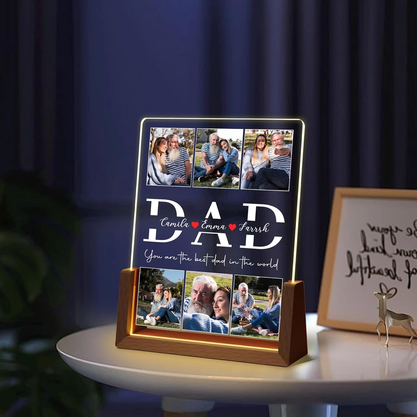 Personalized Fathers Day Birthday Gifts For Dad From Daughter Son Wife, Custom Acrylic Plaque Light Up Picture Frame With Photo Name, Customized Dad Gifts For Husband Men Papa Fathers Day Christmas