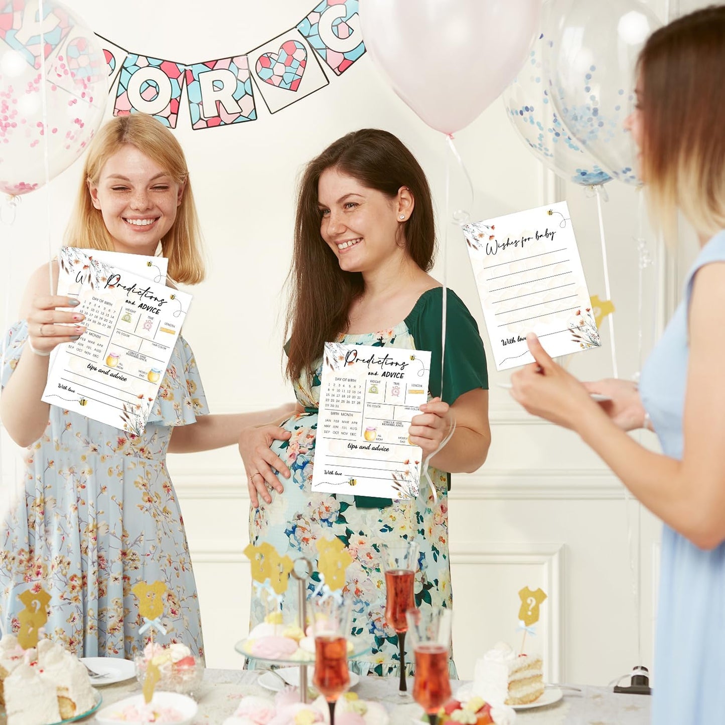 Honey Bee Baby Shower Games, Bee Baby Shower Wishes Games Cards for Guests, Butterfly Baby Predictions and Advice Cards for Baby Shower Games Activity, Advice for New Parents to Be, 5" x 7" 30 Pack
