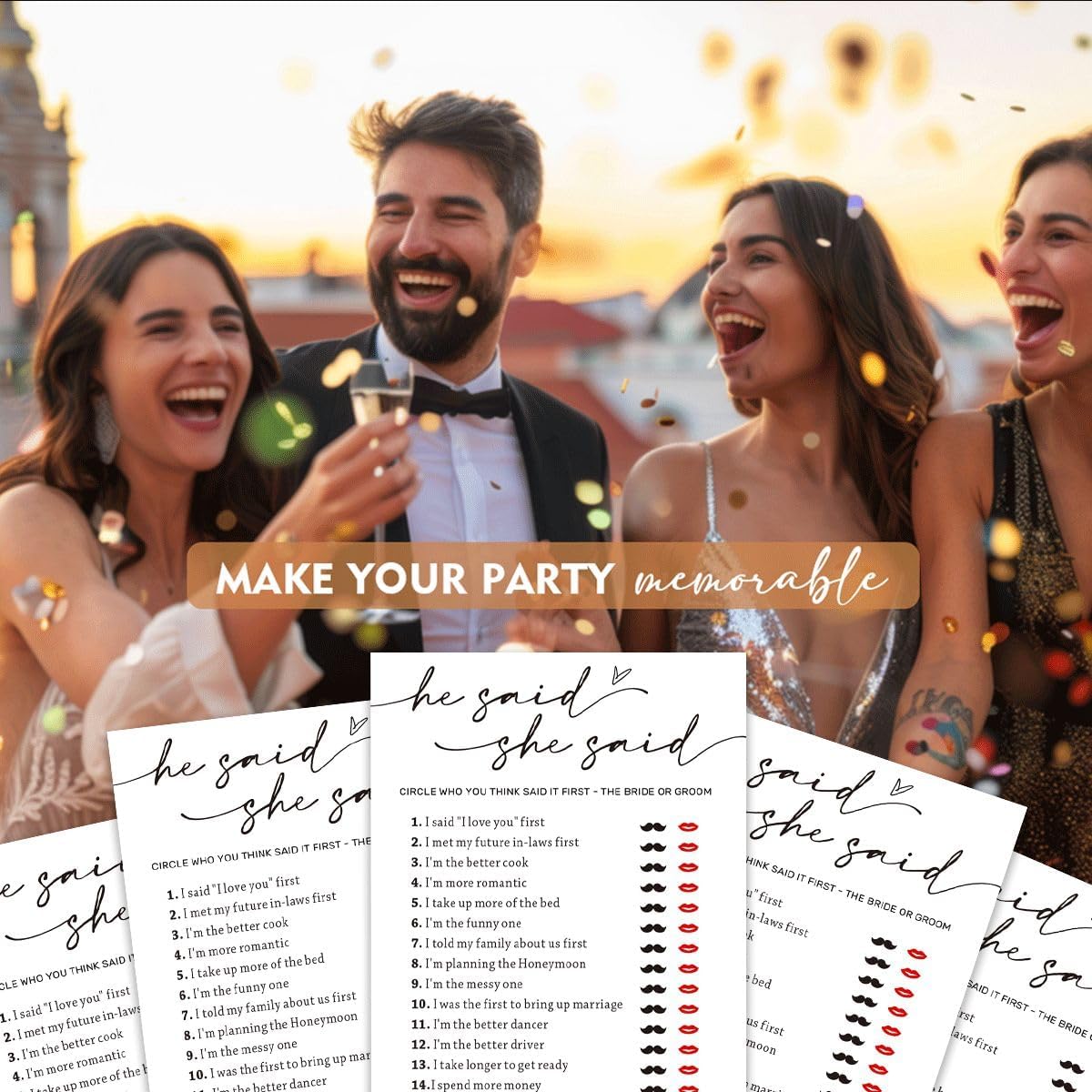 Wedding Shower Games Cards, Guest Who Said It, He Said She Said Game Cards, Bridal Shower Games 25 Guests, Engagement Party Wedding Games for Guests, Minimalist White Wedding Party Supplies - A07