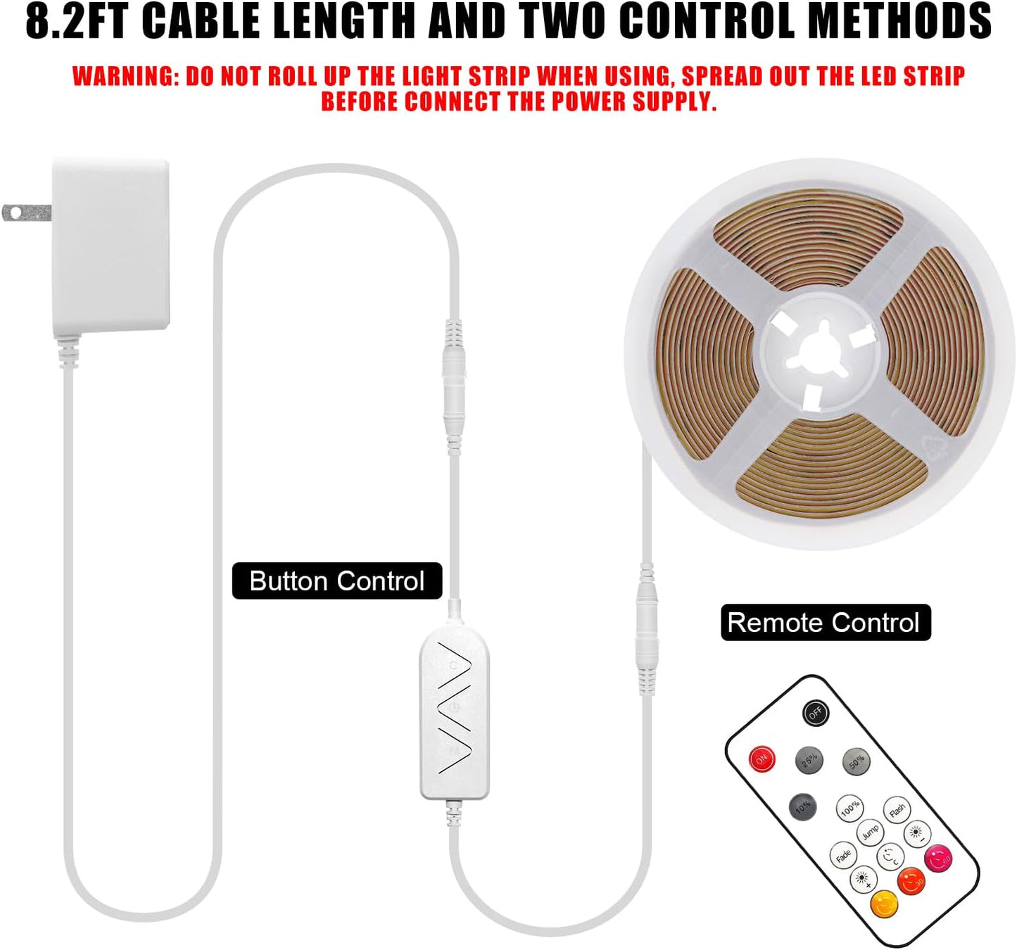 White COB Led Strip Light Max with RF Remote, 16.4ft 6500K Dimmable Ultra Bright Daylight White COB Light Strip, Indoor COB Led Lights for Mirror, Ceiling, Kitchen, Room, Cabinet, Closet