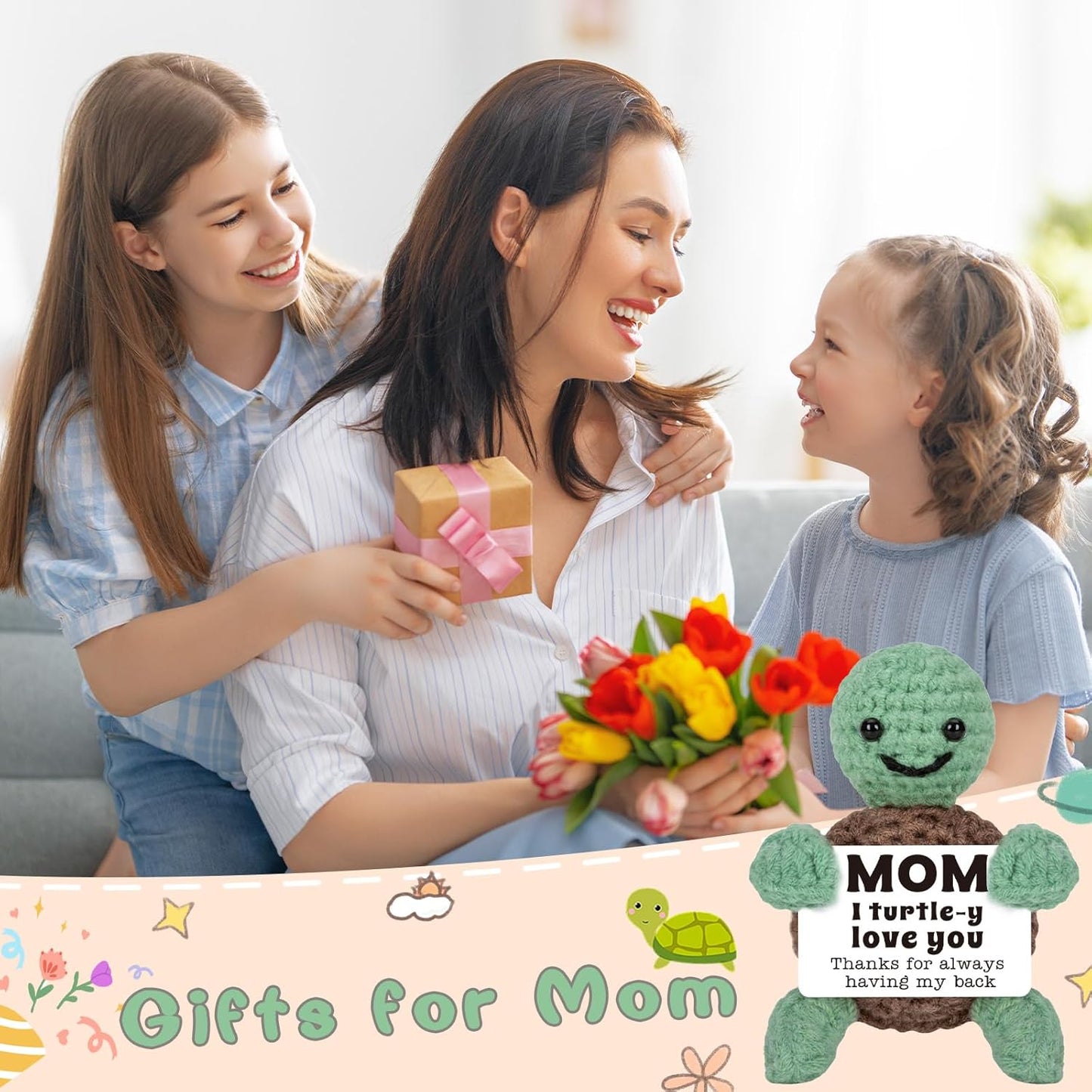 Christmas Birthday Gifts for Mom from Daughter Son, Mini Turtle Gifts for New Bonus Step Mom Mama Mother in Law, I Love You Cute Stuff Things Stocking Stuffers for Moms, Handmade Crochet Turtle Decor