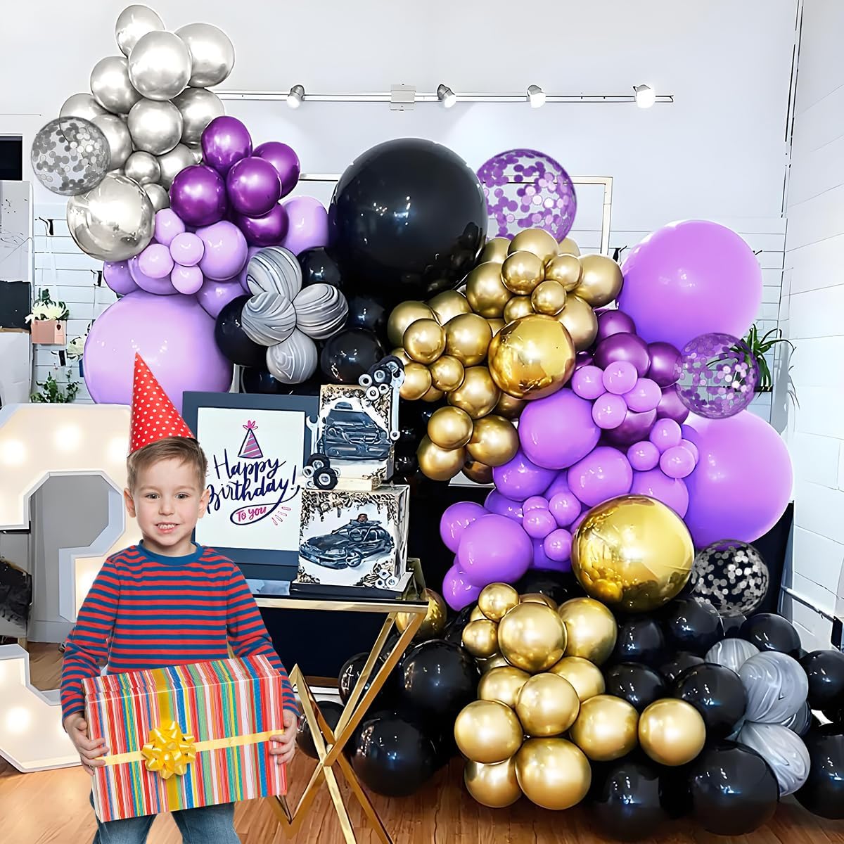 Purple Silver Balloon Arch Kit, 147PCS Pastel Purple Matte Lavender Violet Metallic Lilac Silver Confetti Balloons Garland for Baby Girl Princess Party Birthday