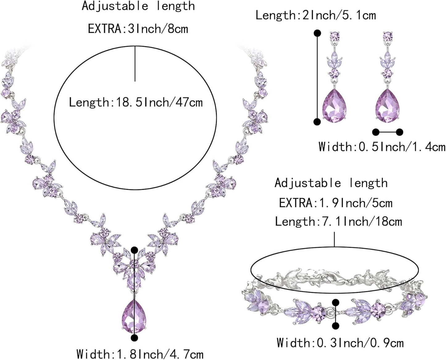 BriLove Wedding Jewelry Set for Women Bride, Y-Necklace Tennis Bracelet Dangle Earrings Crystal Teardrop Marquise Cluster for Bridal Bridesmaid