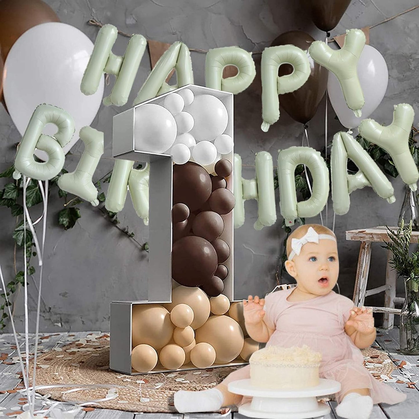 KALOR Cream White Happy Birthday Balloons Banner, 16 Inch Mylar Foil Letters Balloon Sign for Women, Men, Boys & Girls Kids Birthday Decorations Photo Backdrop