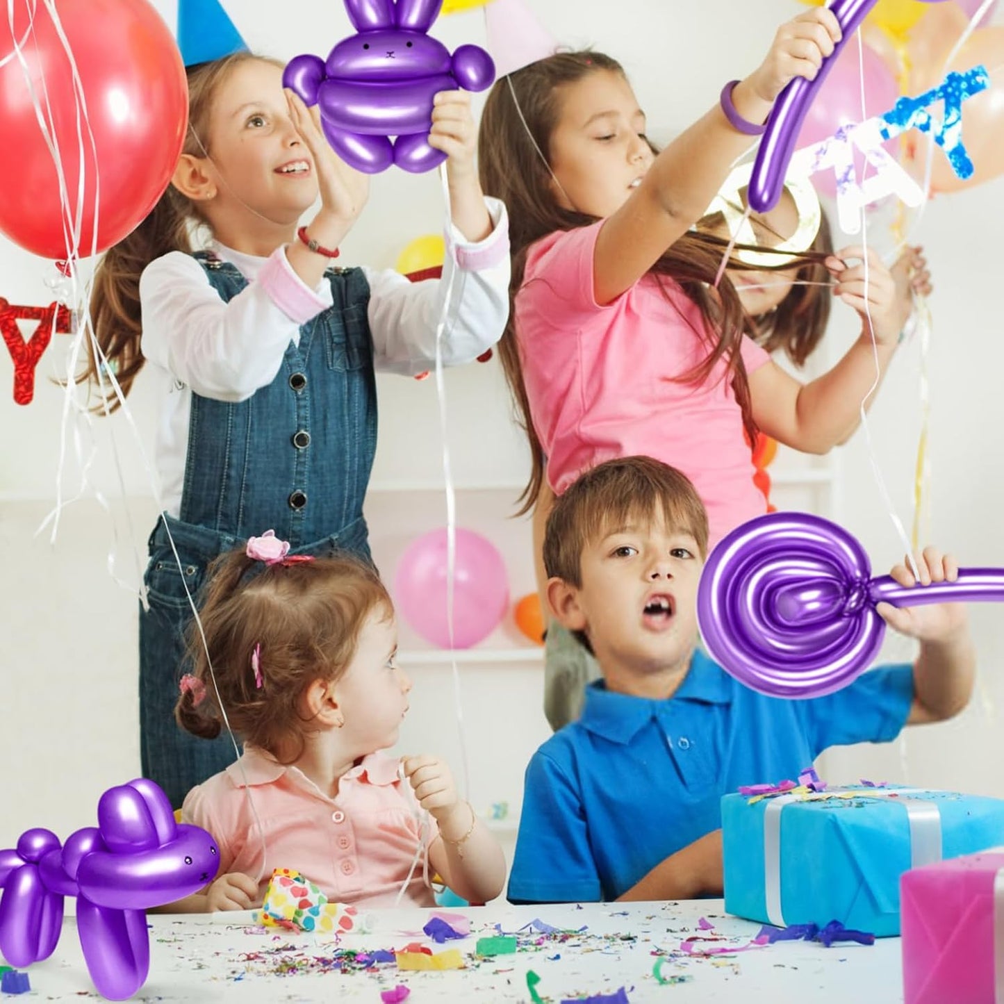 KAWKALSH 260 Metallic Purple Long Balloons for Balloon Garland Thickening Skinny Latex Twisting Animals Modeling Christmas Birthday Wedding Party Festival Decorations 100pcs