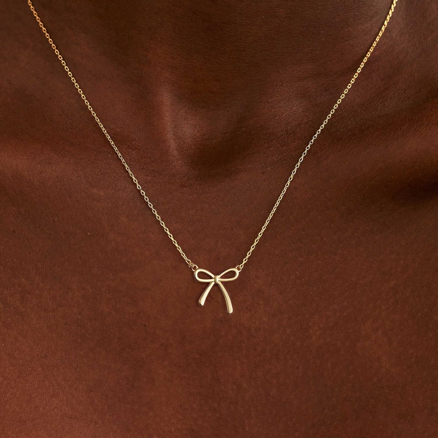 Stocking Stuffers for Women Dainty Bow Necklace 14K Gold Plated Cute Choker Small Pendant Charm Necklaces Teen Gift Trendy Stuff Personalized Jewelry Christmas Gifts