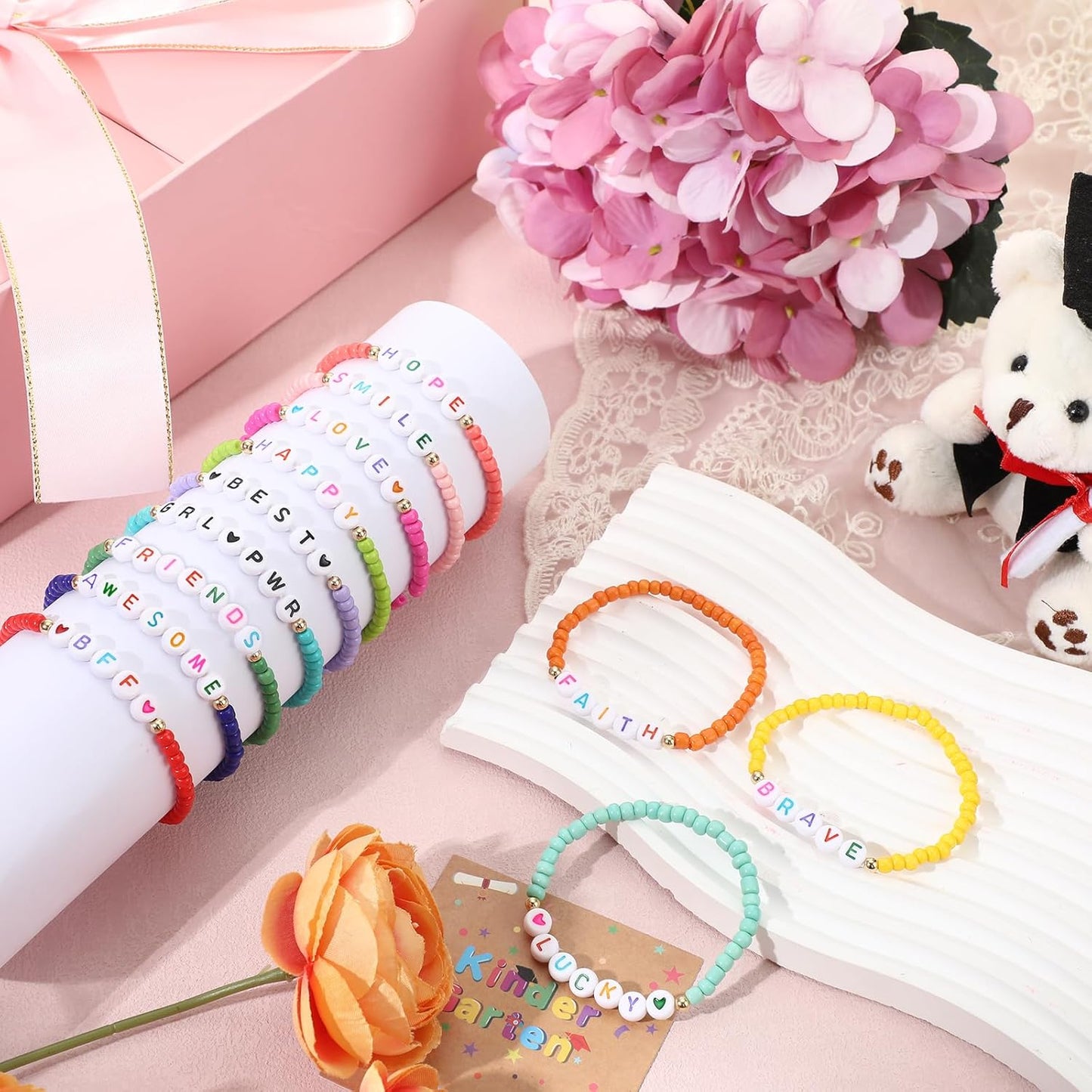 Cunno 36 Pcs Kids Friendship Bracelets for Girls Women Beads Bracelets Surfer Stretch Beaded Cute Colorful jewelry for Birthday Goodie Bag Stuffers Fillers School Gifts Party Favors(Classic Style)