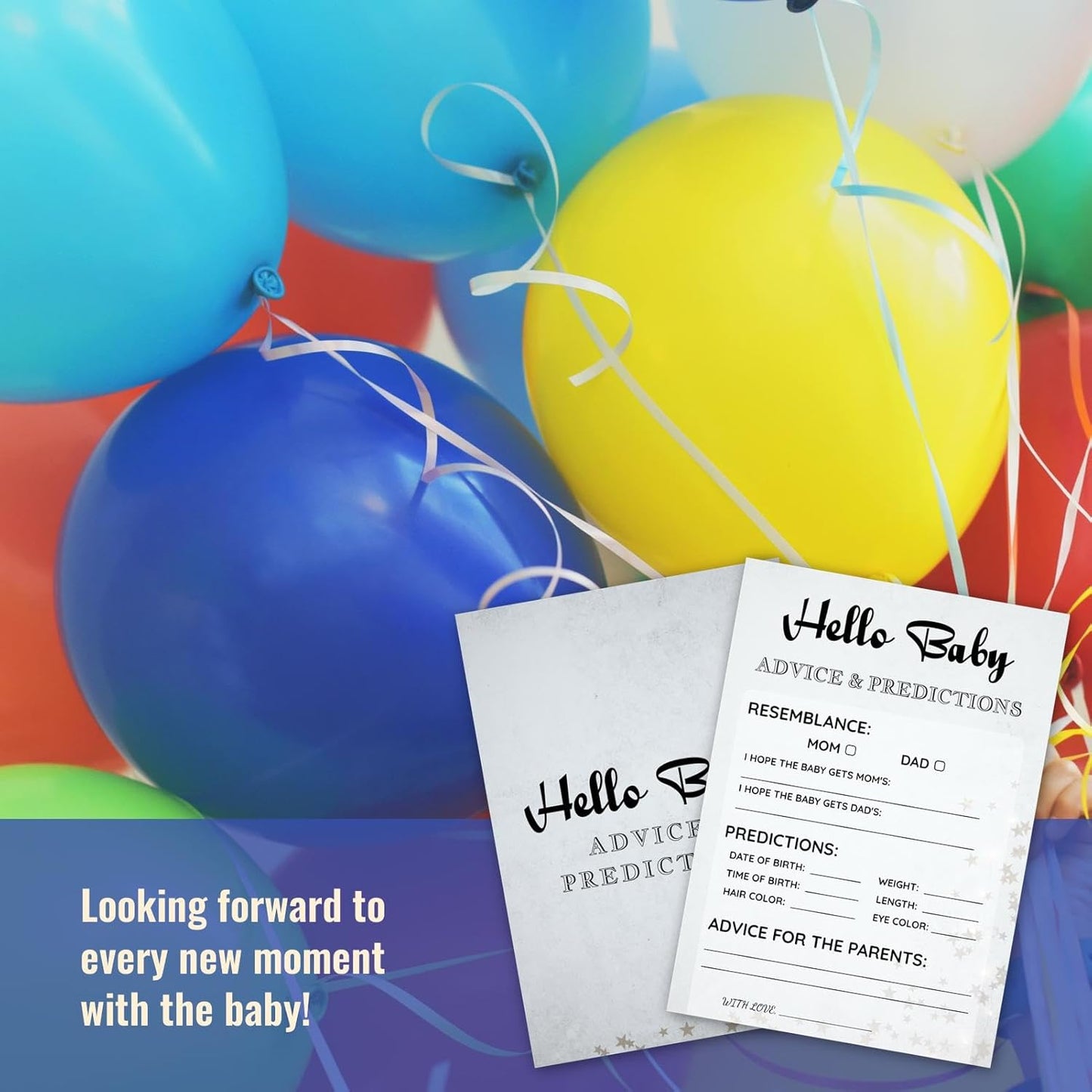 Baby Shower Advice Predictions Resemblance Cards - 30 Player Party Games - Minimalist Light Gray Stars Design - Ready to Play Family Friend 5x7 Inch (Predictions)