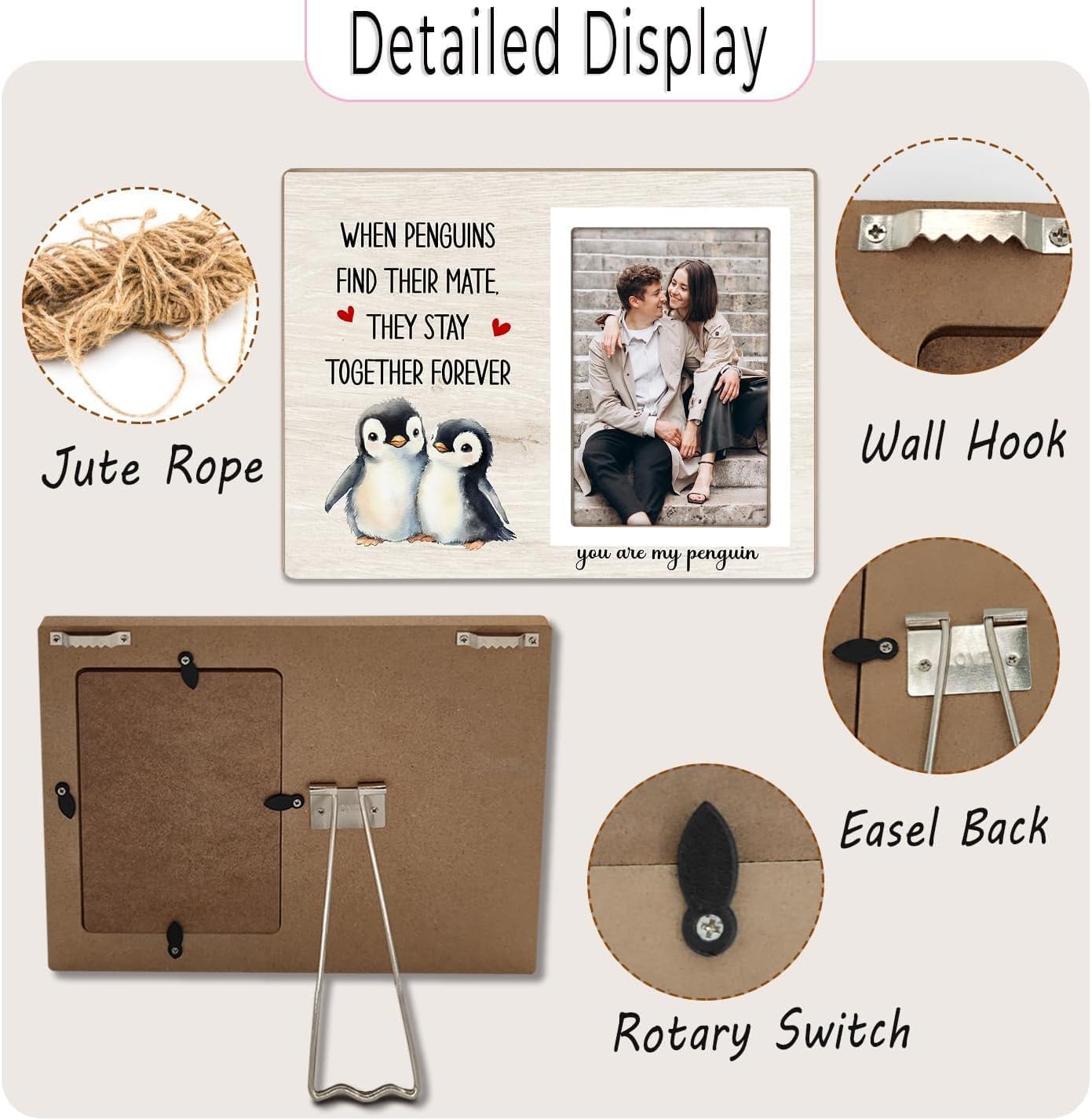 Penguin Gifts, Engagement Picture Frame, Wedding Gifts for Couple, Valentine's Gift for Him Her, Anniversary Couple Gifts, Penguin Love Gifts Photo Frame, fits 4x6 Photo, when Penguins Find Their Mate They Stay Together Forever