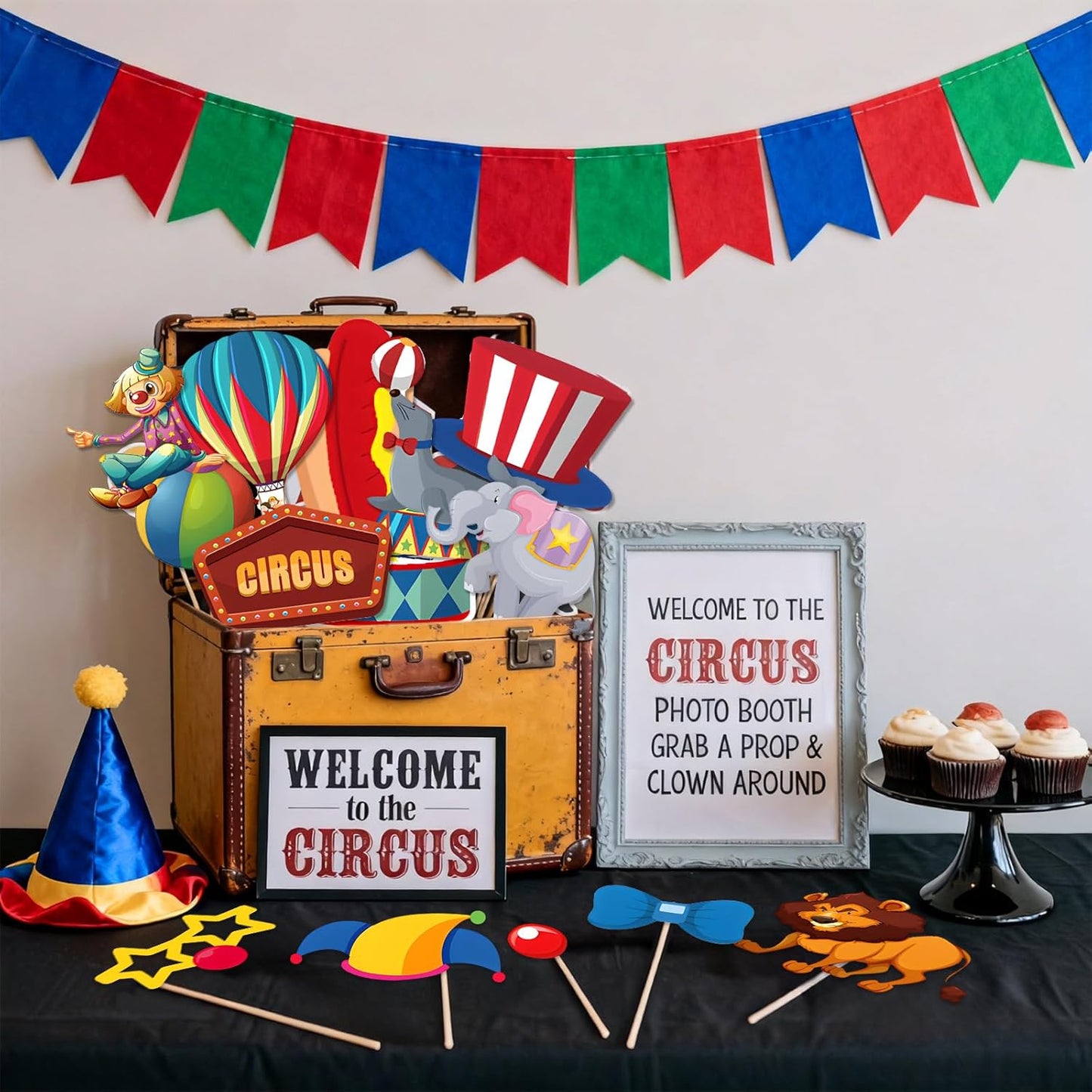 Circus Photo Booth Props, Tumwisk 30PCS Carnival Decorations Circus Theme Party Decorations,Funny Carnival Theme Party Selfie Props - Carnival Birthday Backdrop