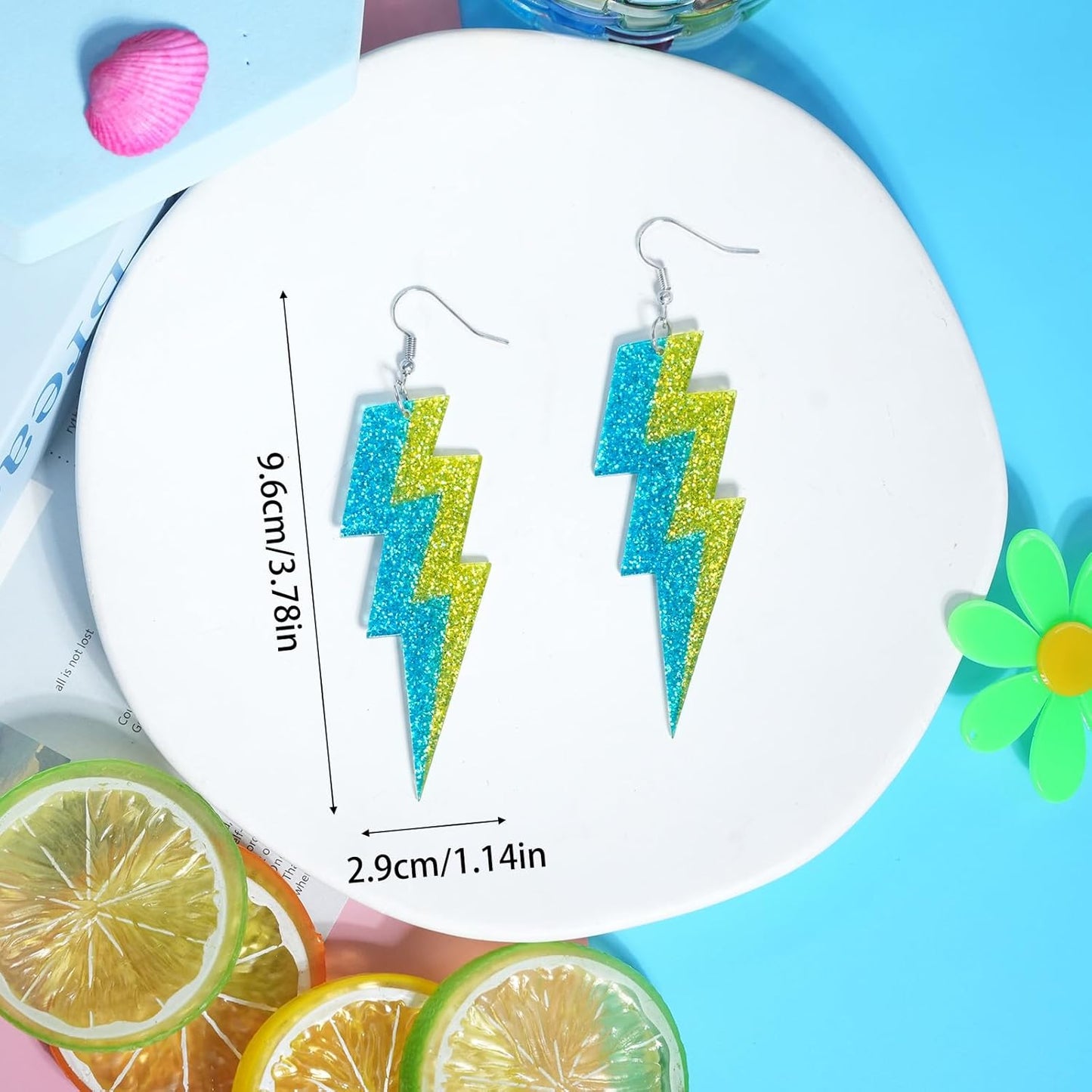80s Neon Earrings for Women Acrylic Lightning Bolt Drop Earrings Retro 80s 90s Glow Party Accessories Neon Jewelry for Halloween Costume Outfit