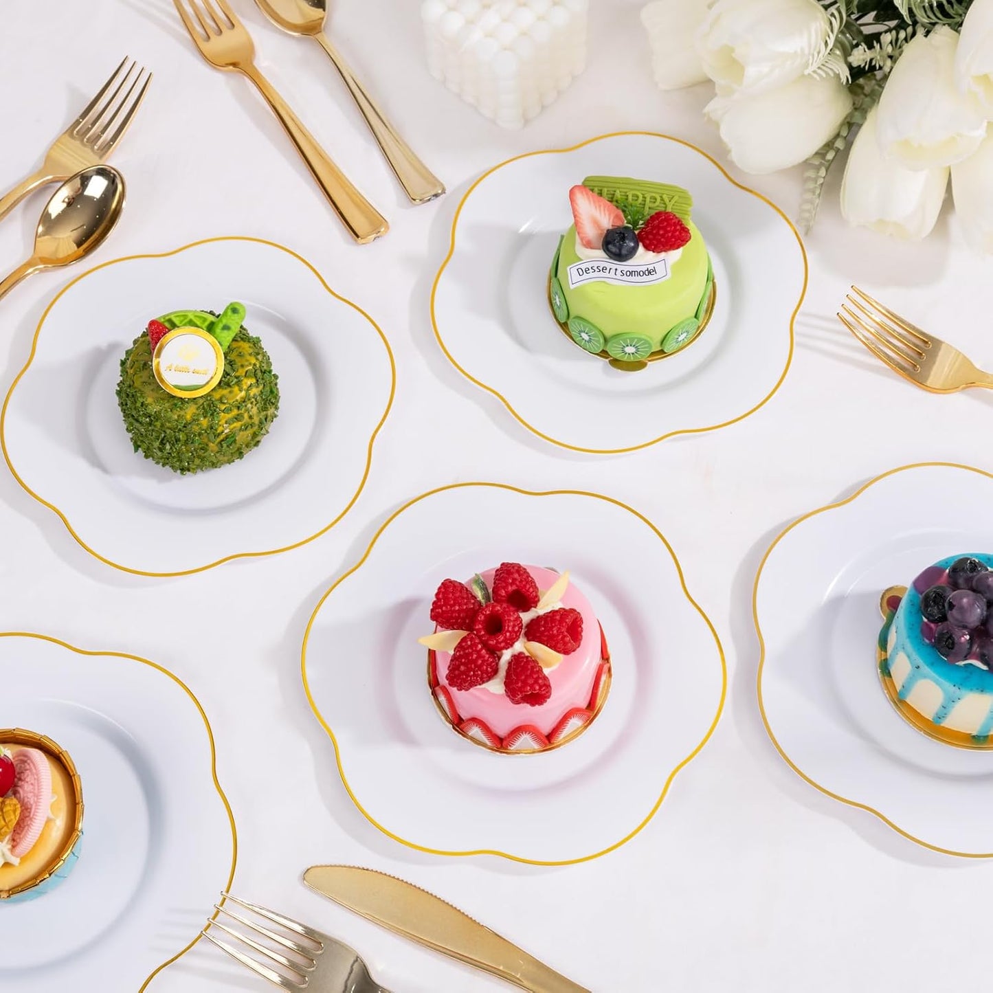 Liacere 100PCS White and Gold Dessert Plates- Disposable 7inch Floral Appetizer Cake Small Plates, Perfect for Wedding & Party & Holiday &Baby Show & Fall Decor & Thanksgiving