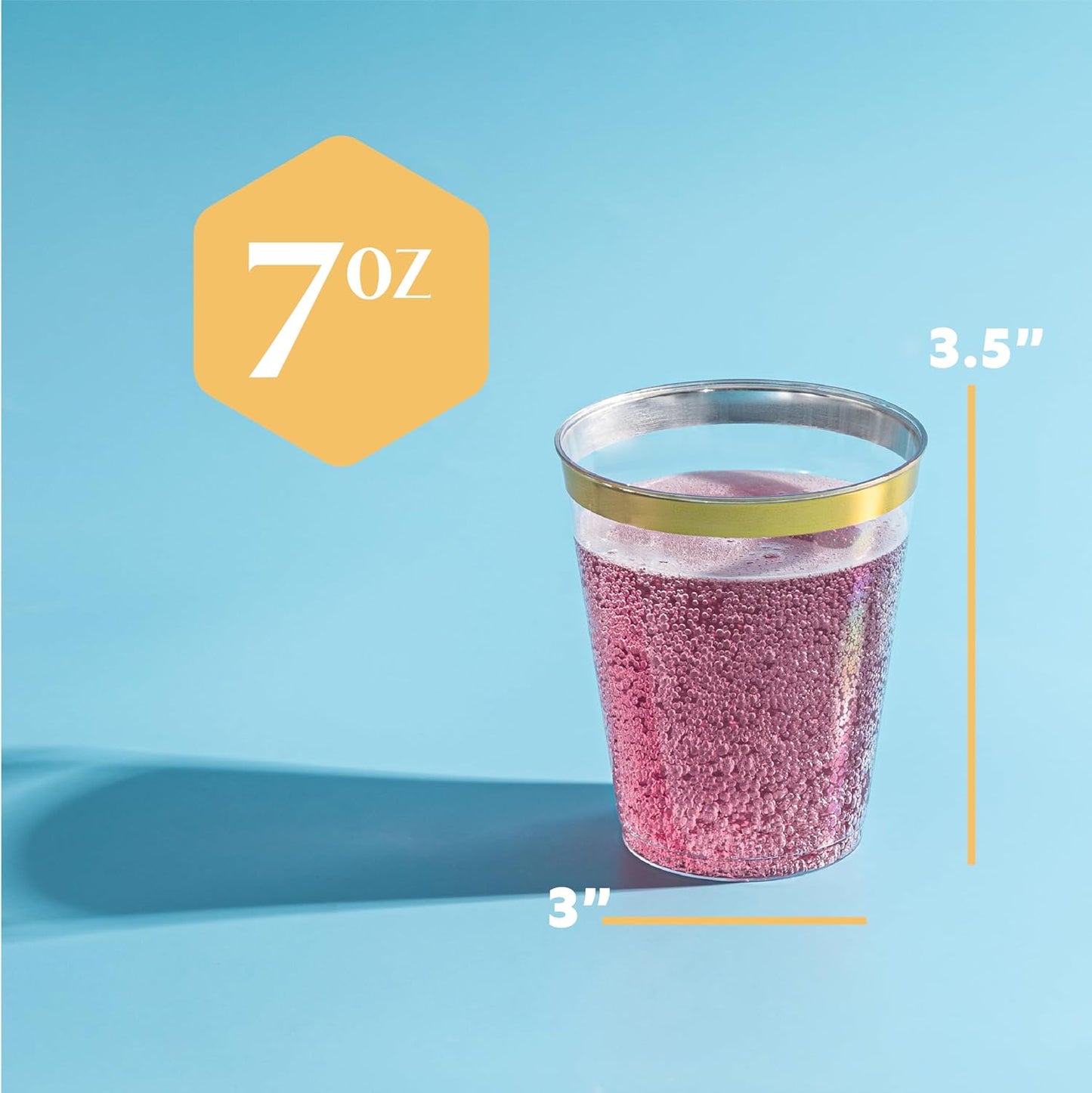 PLASTICPRO Disposable 7 oz Crystal Clear Plastic Tumblers With Gold Rim for Party's & Weddings pack of 100