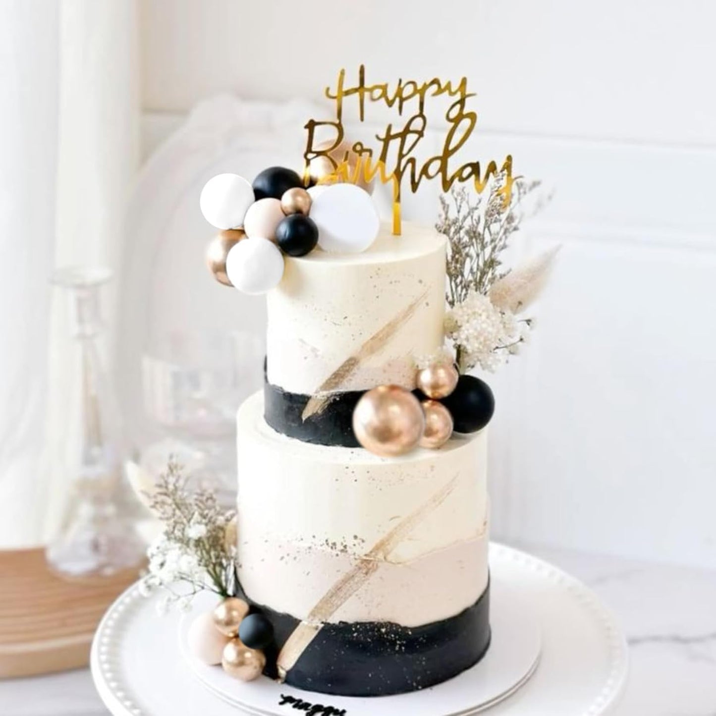 36 Pack Balls Cake Topper Decorations Foam Balloons Cake Decorations Sticks Mini Balloons Cake Toppers Balls Cake Picks for Baby Shower Wedding Anniversary Birthday Party Decorations Black White Gold