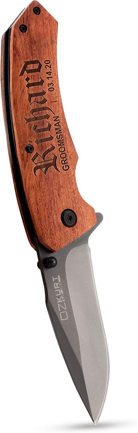 Lily's Atelier Groomsmen Gifts, Personalized Pocket Knife Engraved for Groomsmen - Single - Customized Knives w/Name, Groomsman Gifts for Wedding, Groomsmen Proposal Gifts