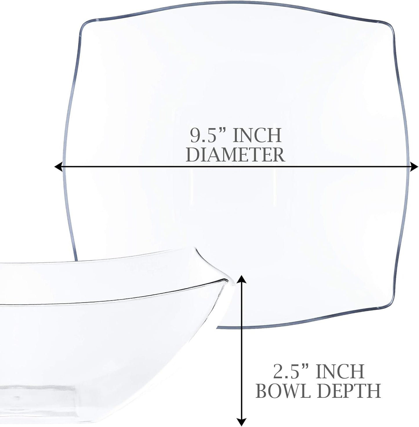 PLASTICPRO Disposable 64 ounce Square Serving Bowls, Party Snack or Salad Bowl, Large Plastic Crystal Clear Pack of 4