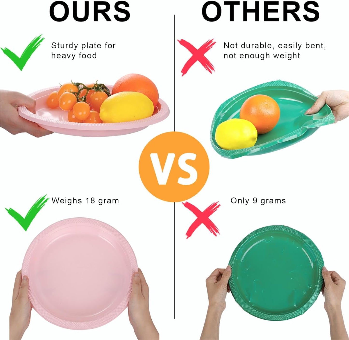 WELLIFE 9 Inch Plastic Plates Pink 50 Count Disposable Plate for Party, Dessert Plates for Dinner Cake Salad Supplies Birthday Valentine's Day, Mother's Day