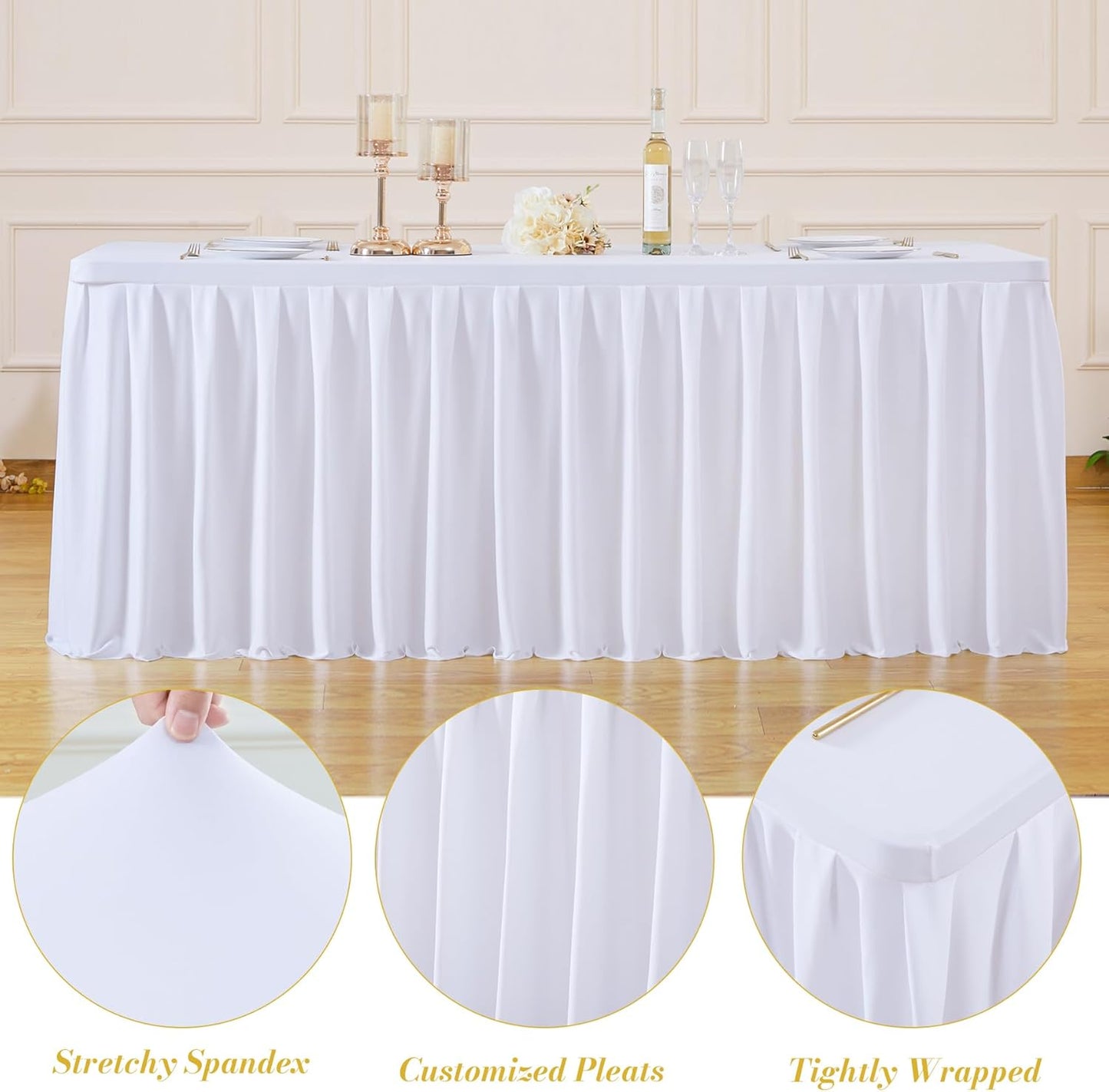 6 Pack White Rectangle Tablecloth 6 FT Stretch Spandex Fitted Table Cloth for 6 Foot Rectangle Tables Banquet Tablecloths Wrinkle Free Table Cover Stitch Ruffle Table Skirt for Party Wedding Birthday