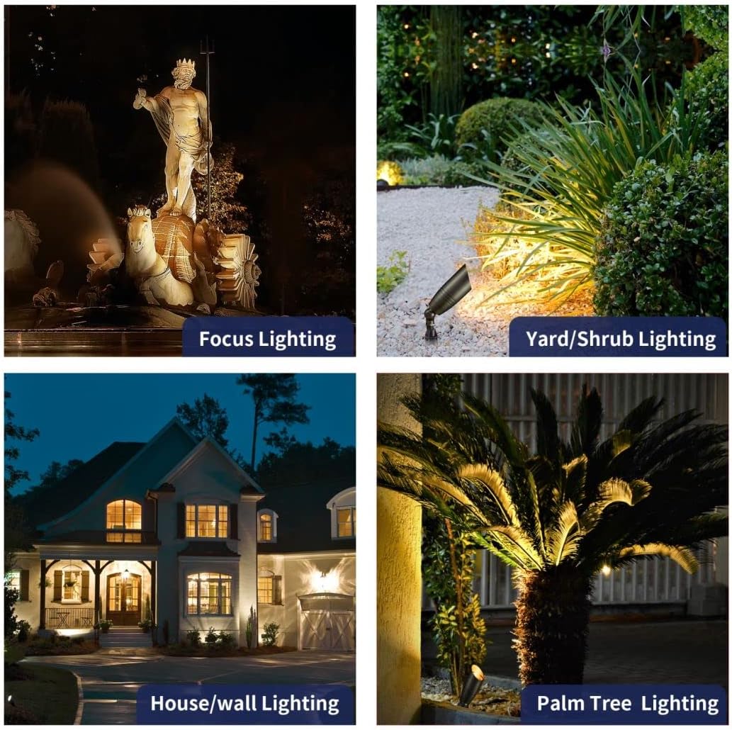 Gardenreet Solid Brass 12V LED Landscape Lighting Kit (12 Pack Spotlights) with 300W Low Voltage Transformer and Mechanical Timer and 250 Feet Wire and 50Pack Connectors for Outdoor Garden Patio