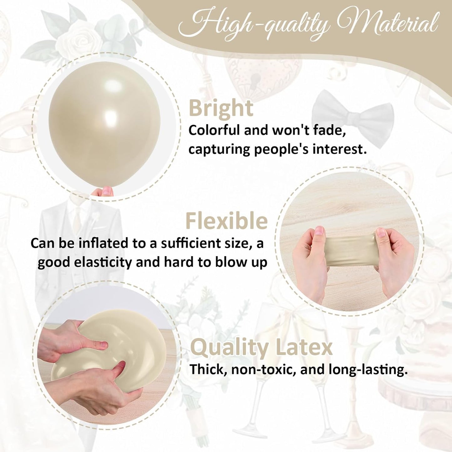 Pearl White Sand Metallic Light Gold Balloons Garland Arch Kit as Engagement Bridal shower Party Decorations, 18/12/10/5 in Different Size Pearl Cream White Clear Lvory Champagne Balloon for Wedding