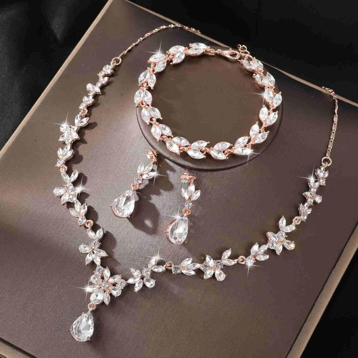 Kamirola Bridal Jewelry Set, Jewelry Set for Women, Necklace Dangle Earrings Bracelet Set, White Gold Plated (TR76)