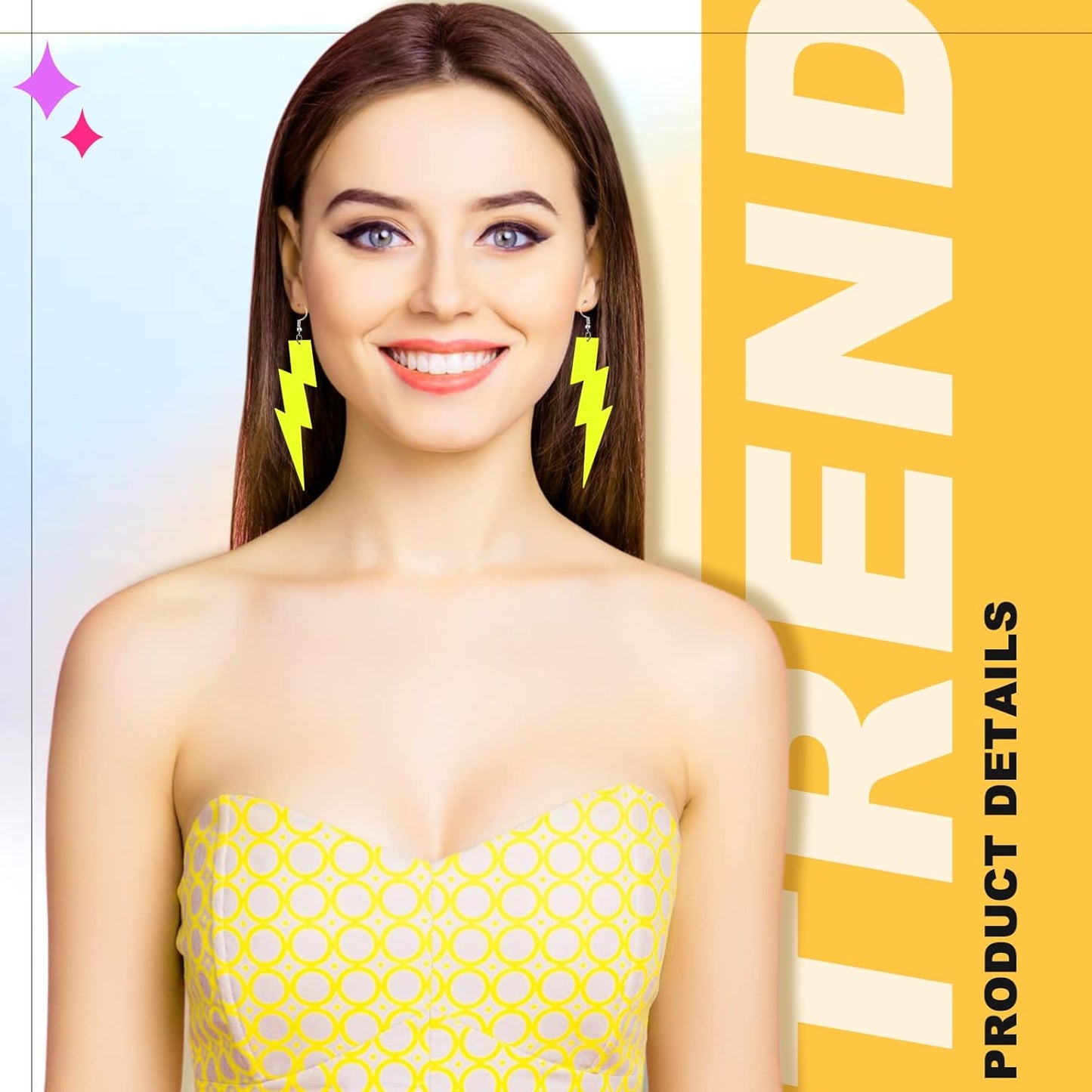 Yinkin 6 Pairs 80s 90s Neon Earrings Lightning Earrings for Women Halloween Costume Party Dancing Glow Party Accessory