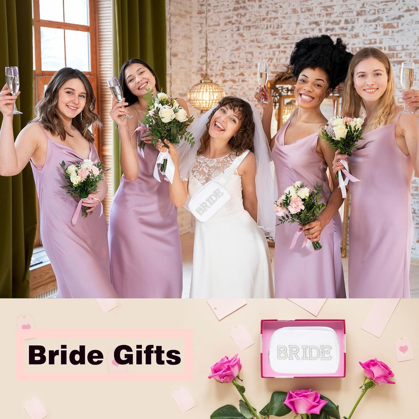 Lamyba Bride Gifts, Bachelorette Gifts for Bride Fanny Pack, Bride to be Gifts for Wedding Day Bachelorette Party Engagement Honeymoon, Pearl Bride Belt Bag White