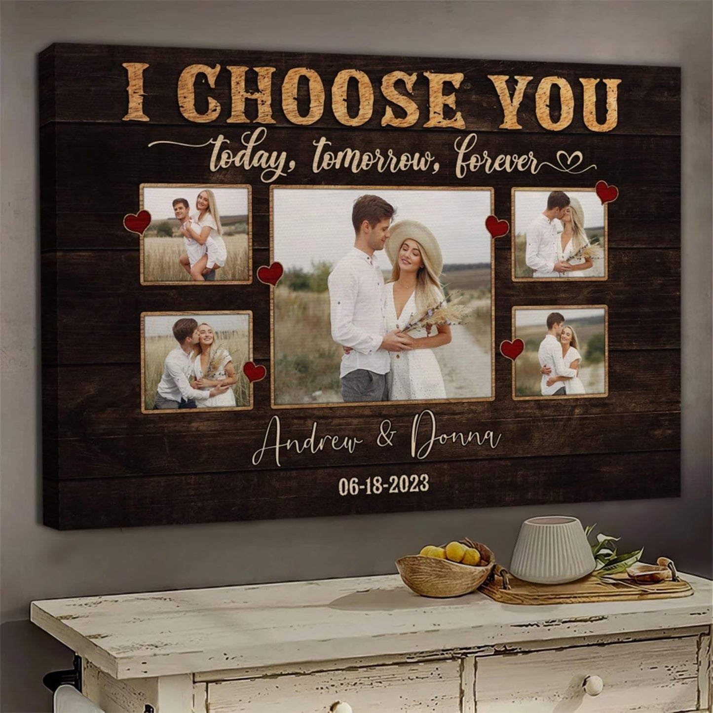 Dem Canvas Personalized Canvas Prints, Custom Photo And Name, I Choose You Forever, Wedding Gifts For Couple Anniversary Wedding Gift For Couples Canvas (30x20)