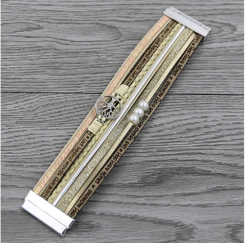 Fesciory Leopard Bracelet for Women, Boho Leather Wrap Multi-Layer Pearl Crystal Bracelet Bangle Jewelry