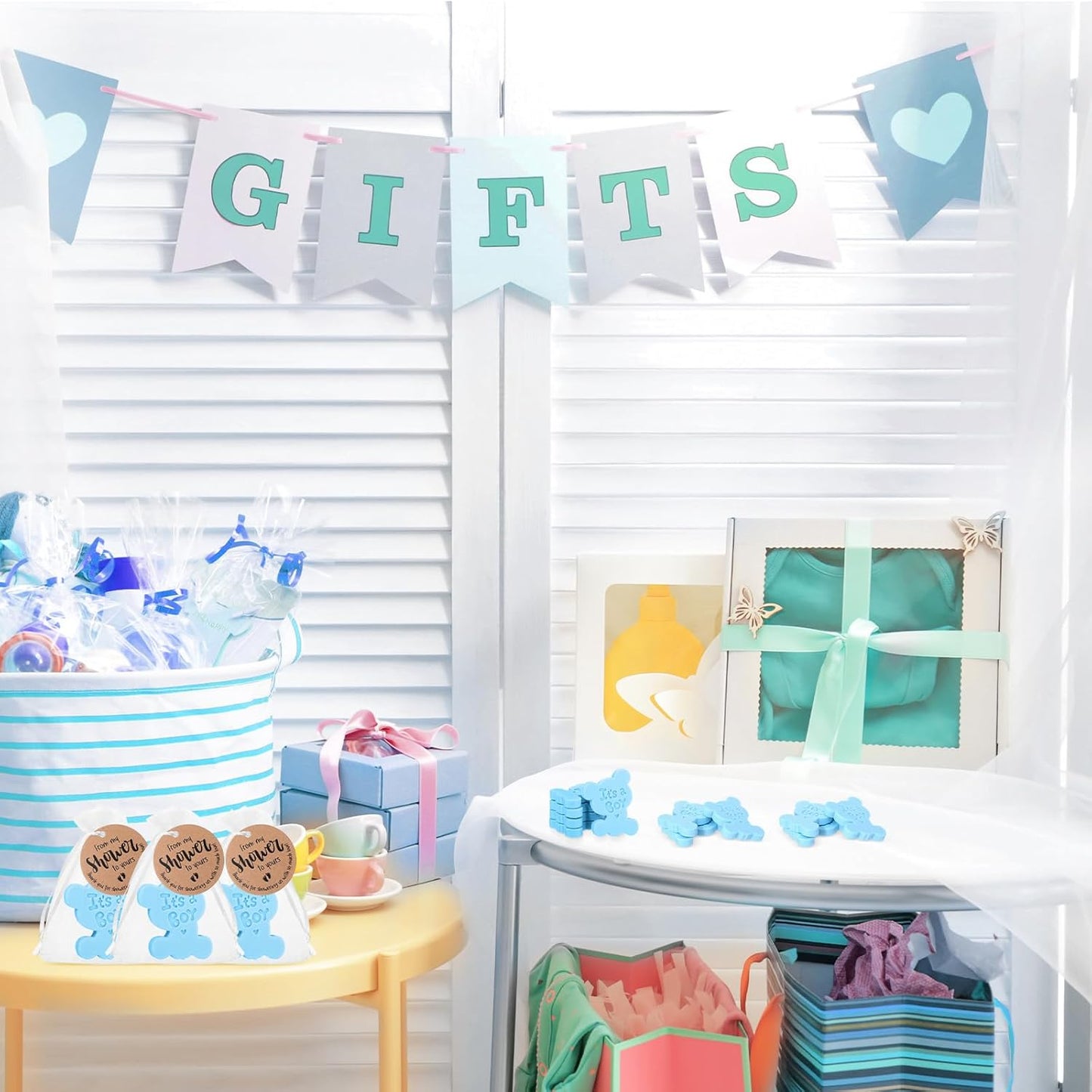 50 Sets Baby Shower Soap Favors for Guests Boy Girl Handmade Scented Soaps with Mini Thank You Tags and Organza Bags for Shower Gender Reveal Party Favors (It's A Boy)