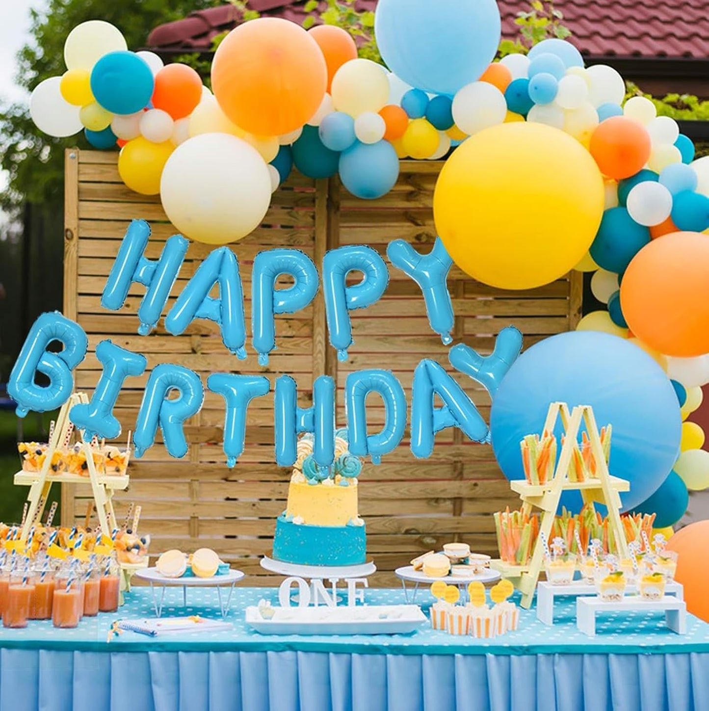 KALOR Light Blue Happy Birthday Balloons Banner, 16 Inch Mylar Foil Letters Balloon Sign for Women, Men, Boys & Girls Kids Birthday Decorations Photo Backdrop