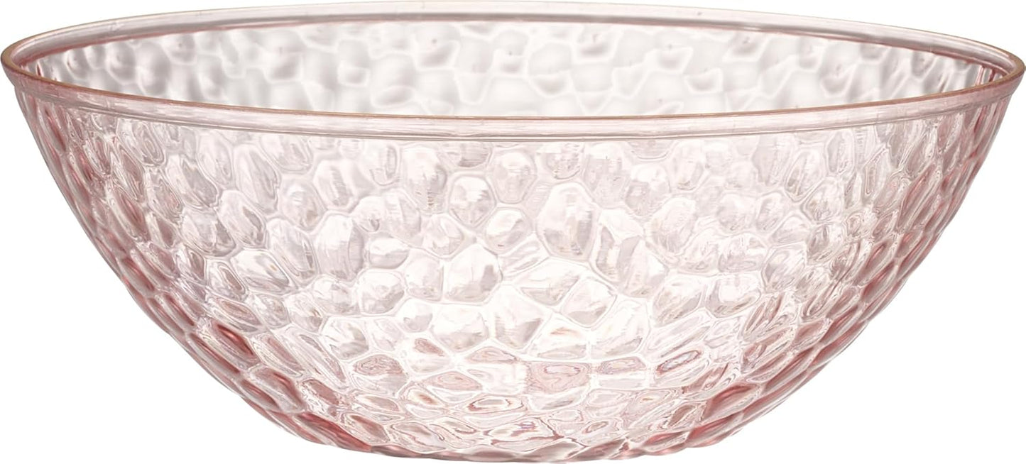 PLASTICPRO 30 Pack 12 Ounce Hammered Plastic Bowls Translucent Pink with Gold Rim Heavyweight Disposable Plastic Soup Bowls Elegant Translucent Hammered Gold Rim Platsic Party Dishes