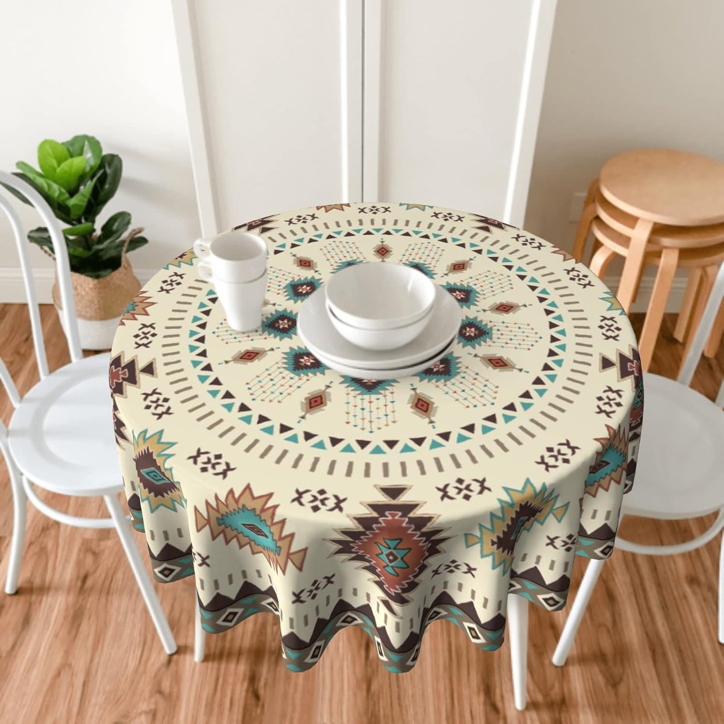 Giwawa Aztec Southwestern Round Tablecloth 60" Ethnic Tribal Geometric Design Vintage Style Circle Table Cloth Boho Chic Washble Table Cover for Dinning Kitchen Farmhouse Party Decoration