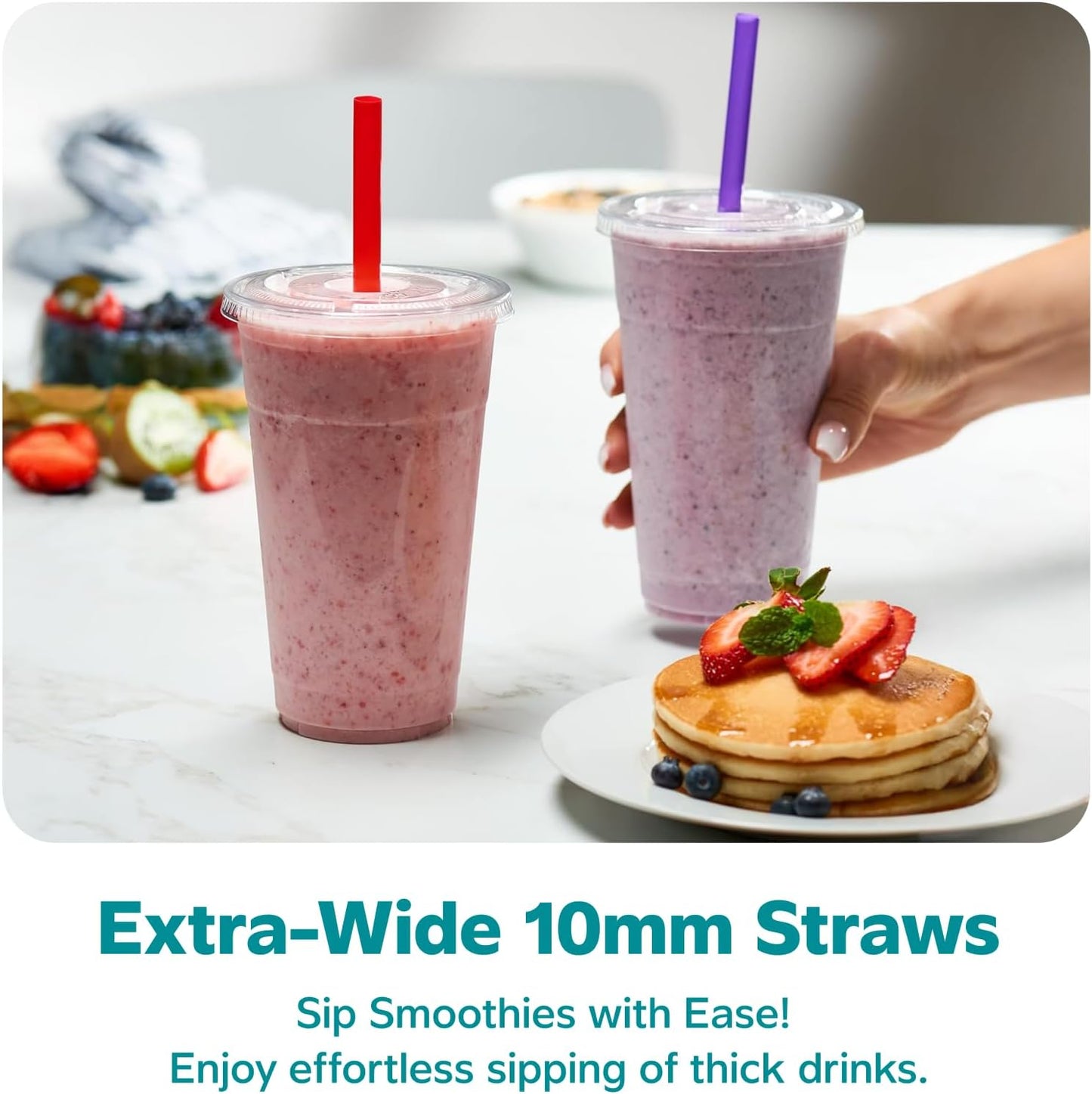 GUSTO [24 oz. - 100 Count Clear Cups with Flat Lids & Straws - Disposable Clear Drinking Cups for Iced Coffee, Cold Drinks, Milkshakes, and Smoothies - Formerly Comfy Package