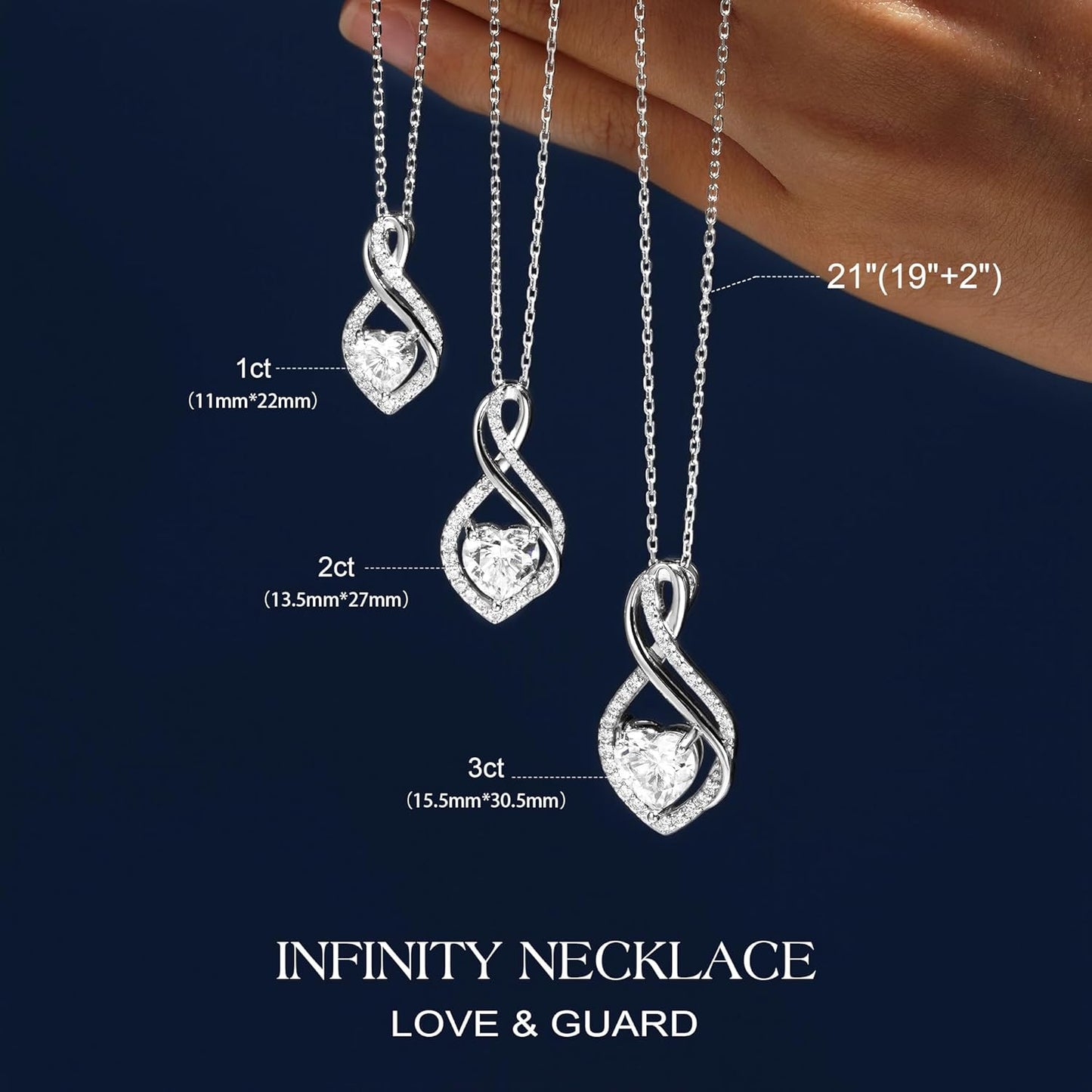 MOOSEA Christmas Gifts for Women, Infinity Moissanite Pendant Necklace, 1-3ct Lab Created Moissanite Necklace 925 Sterling Silver Anniversary Birthday Wedding Gifts for Women Wife Her