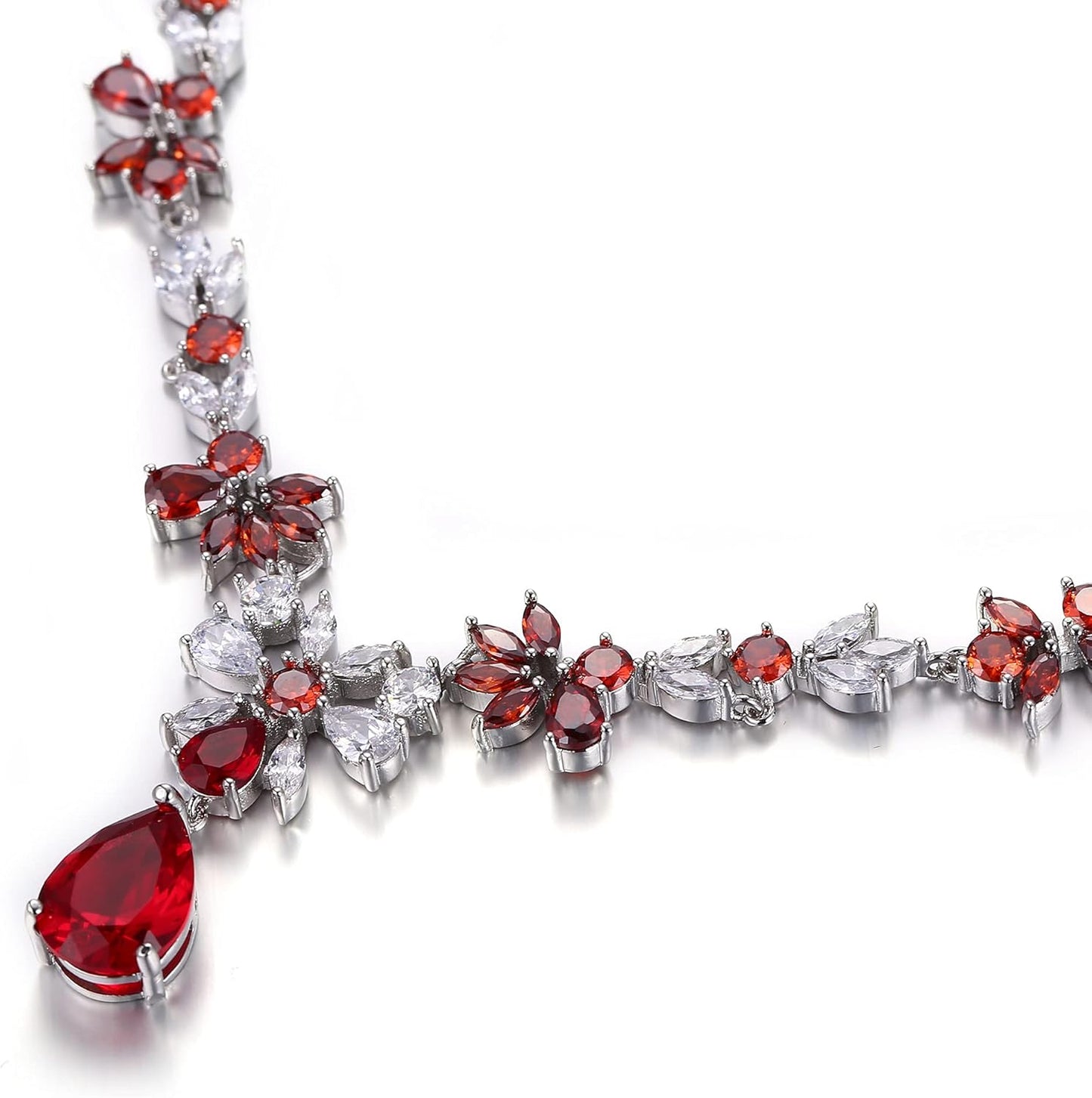 Crysdue Wedding Jewelry Set for Women, Floral Leaf Vine Teardrop Necklace Dangle Earrings Bracelet and Hair Comb, Cubic Zirconia Elegant Party Prom Jewellery for Bridal Bridesmaid