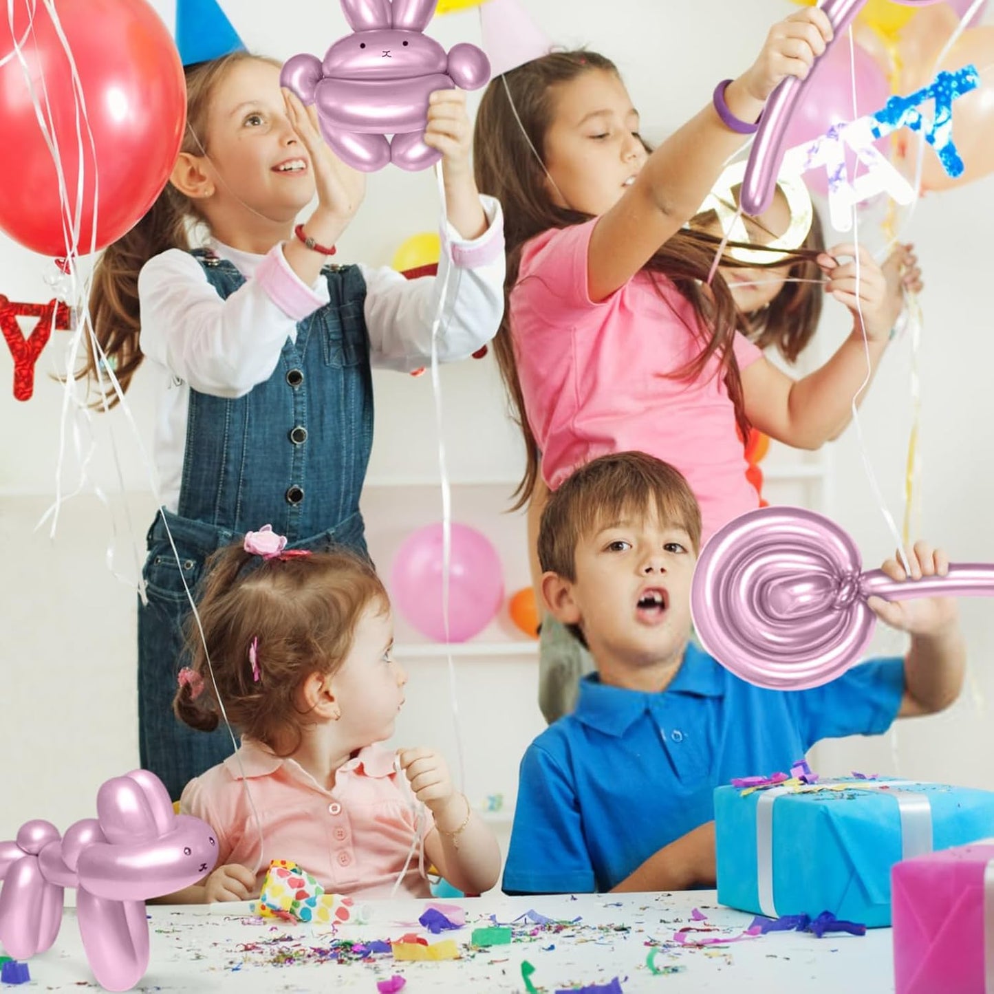 KAWKALSH 260 Metallic Pink Long Balloons for Balloon Garland Thickening Skinny Latex Twisting Animals Modeling Christmas Birthday Wedding Party Festival Decorations 100pcs