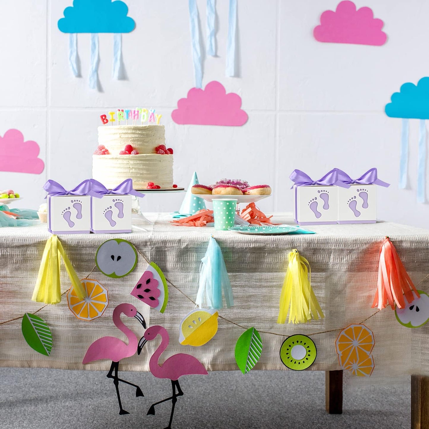 50pcs Baby Shower Party Favor Boxes, Footprint Design Candy Treat Gift Boxes for Kids Birthday Baby Shower Guests Wedding Party Supplies with Ribbon,Purple