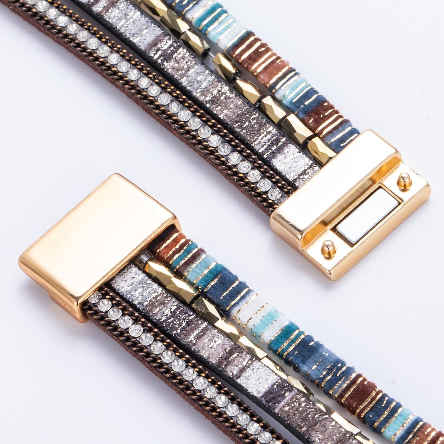 FANCY SHINY Leather Wrap Bracelet Boho Cuff Bangle Bracelets Crystal Bead Bracelet with Magnetic Clasp Jewelry Gifts for Women