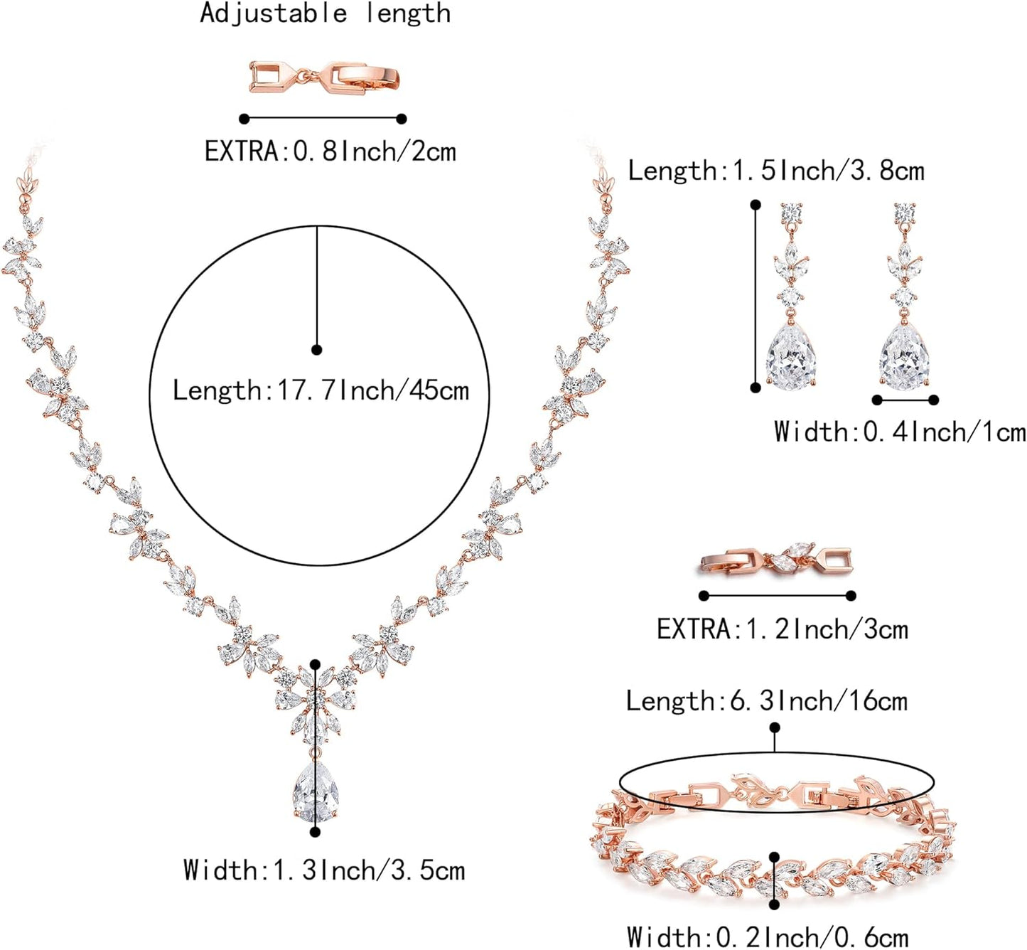 BriLove Gorgeous Wedding Jewelry Set for Women Bridal Cubic Zirconia Marquise Teardrop Leaf Cluster Y-Necklace Dangle Earrings Link Bracelet