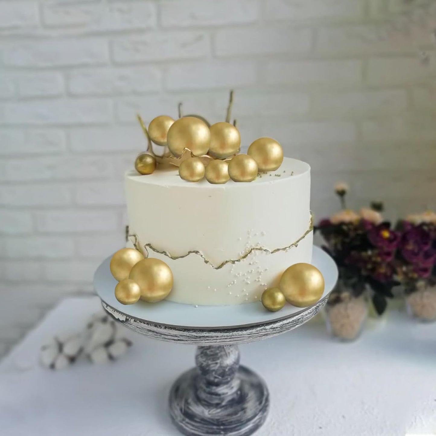 36 Pack Gold Balls Cake Topper Decorations Foam Balloons Cake Decorations Sticks Mini Balloons Cake Toppers Balls Cake Picks for Baby Shower Wedding Anniversary Birthday Party Decorations