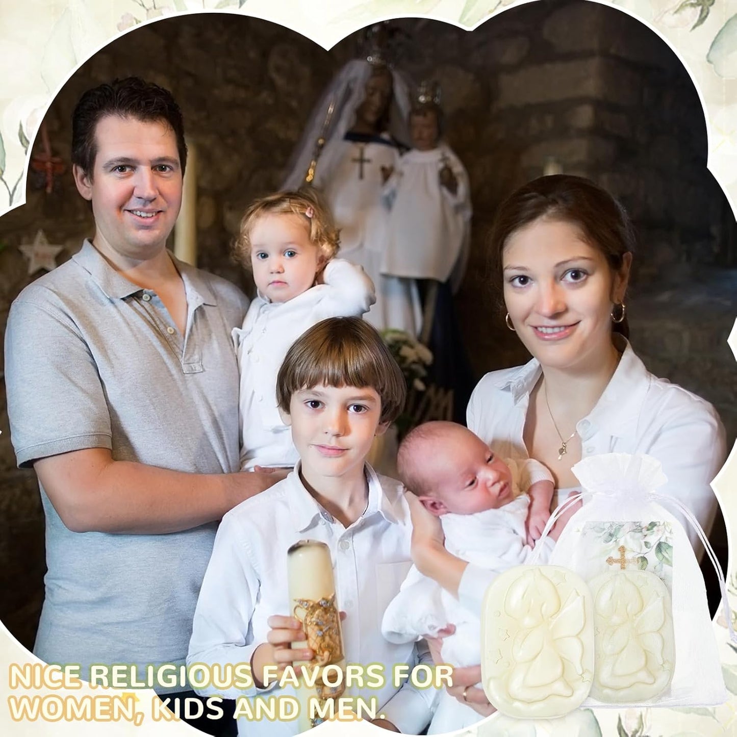 50 Sets Baptism Party Favors for Guests Baptism Soap Bulk Angel Shaped Soap with Thank You Gift Tags and Organza Bags for Religious Christian Christening Communion Wedding Bridal Baby Shower