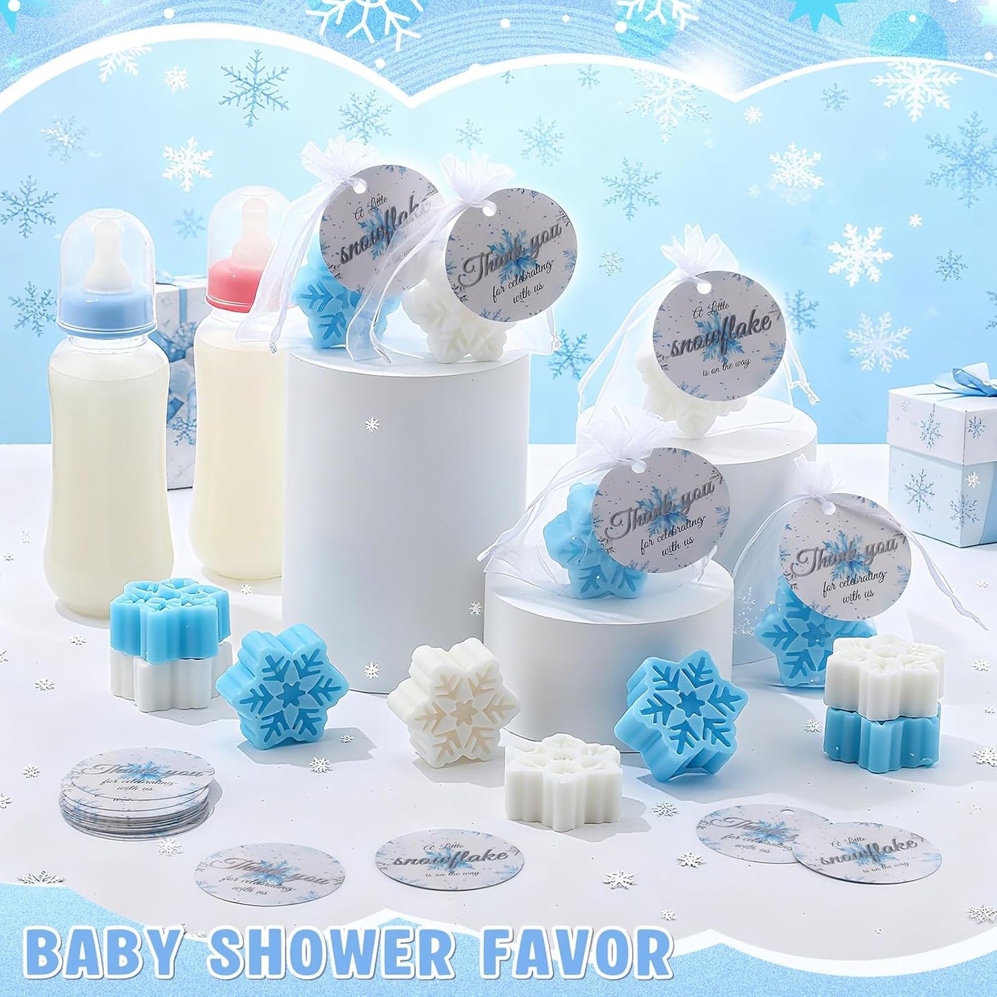 30 Sets Little Snowflake Baby Shower Soap Favors for Guests Christmas Snowflake Soaps Handmade Scented Winter Baby Shower Favor with Thank You Cards Organza Bags for Gender Reveal Return Gifts