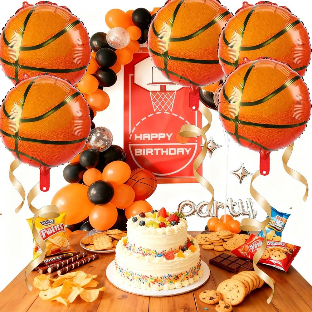 8 PCS 18 Inch Basketball Balloons Birthday Party Decorations Sports Giant Balloons Christmas Mylar Foil Helium Aluminum Balloon Kit for Party Supplies Favor Baby Shower Gender Reveal Sport Theme Decor