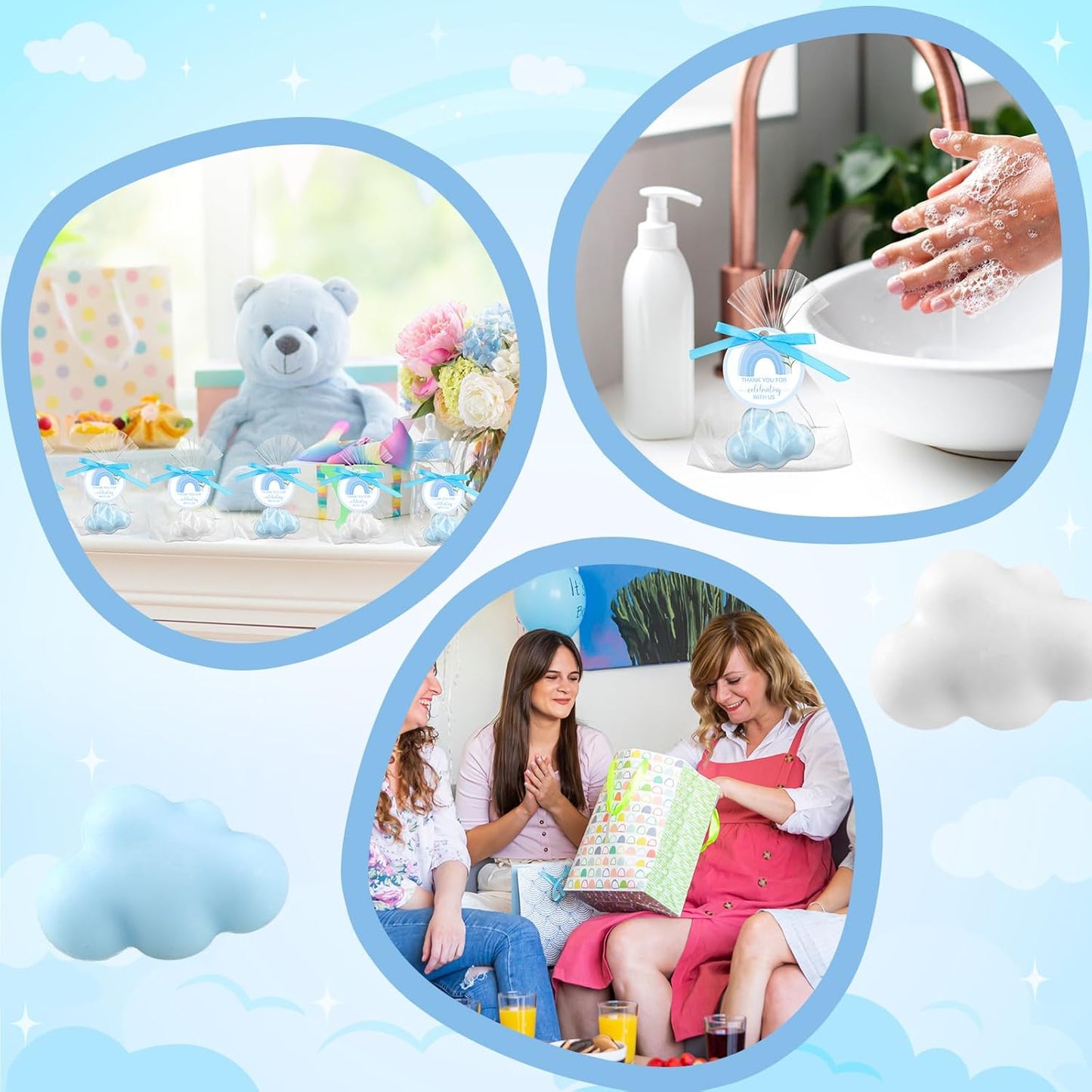 Demissle 20 Pcs Cloud Baby Shower Favors Soap Mini Handmade Scented Soap Party Favors for Guests Gifts with Thank You Card Christmas Wedding Party Bridal Shower Return Gifts(White,Blue)