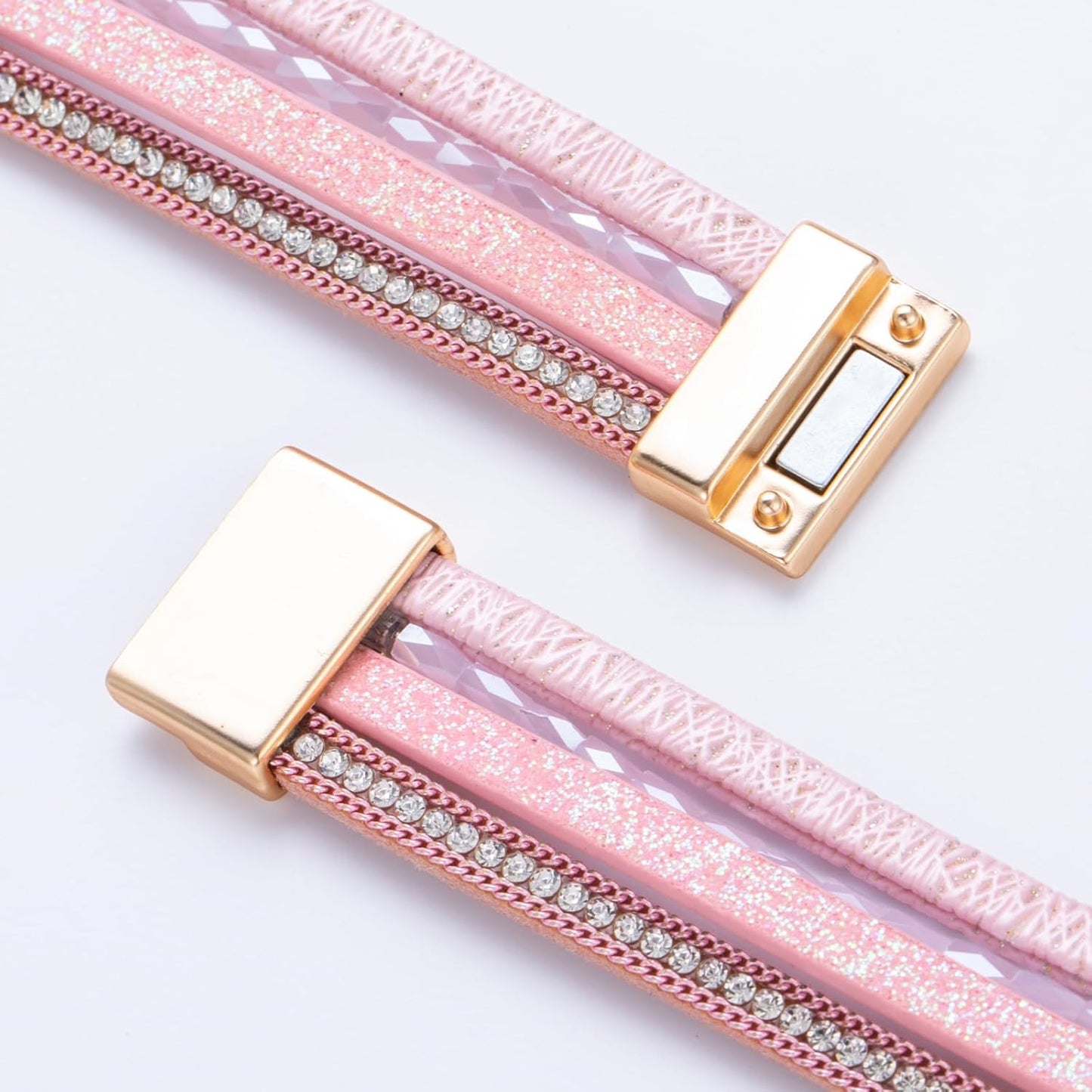 FANCY SHINY Leather Wrap Bracelet Boho Cuff Bangle Bracelets Crystal Bead Bracelet with Magnetic Clasp Jewelry Gifts for Women