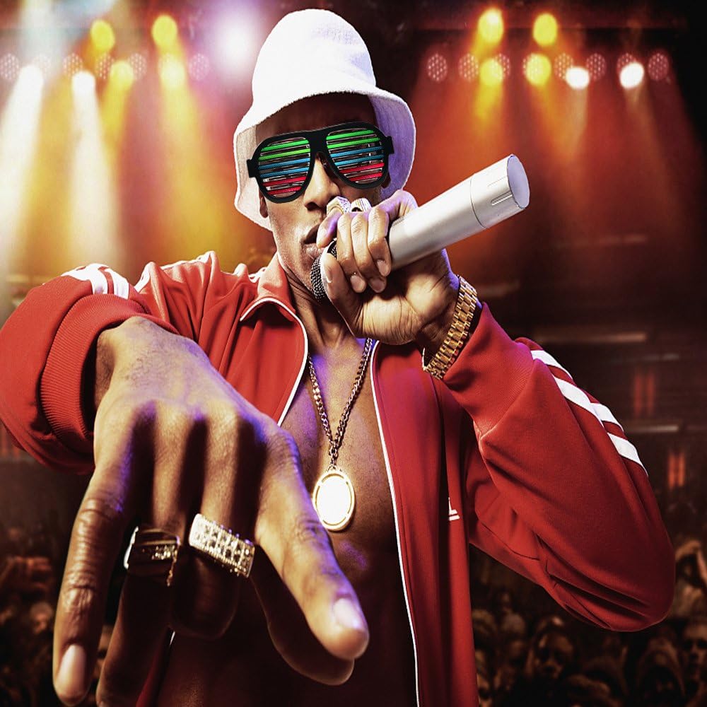 GS GLOWSEEN Light Up Shutter Glasses Sound Reactive - USB Rechargeable Rave Glasses - Black