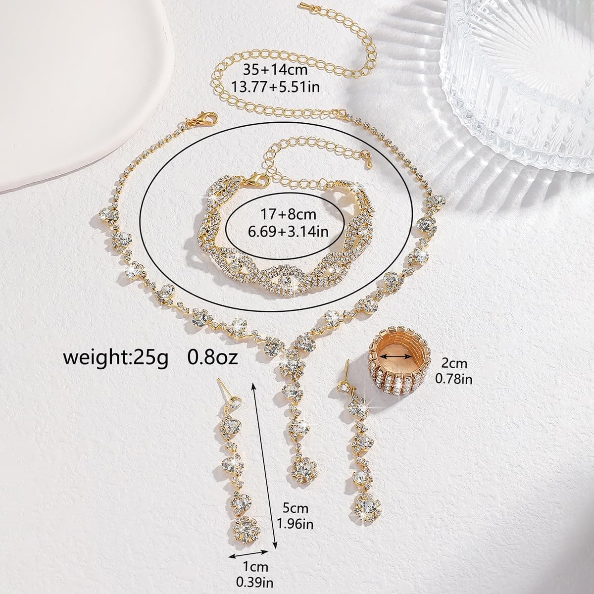 Prom Earrings Necklace Bracelet Set Elegant Crystal Rhinestone Necklace Earrings Bracelet Bridal Wedding Prom Dresses Costume Outfit Gold Jewelry Sets for Women